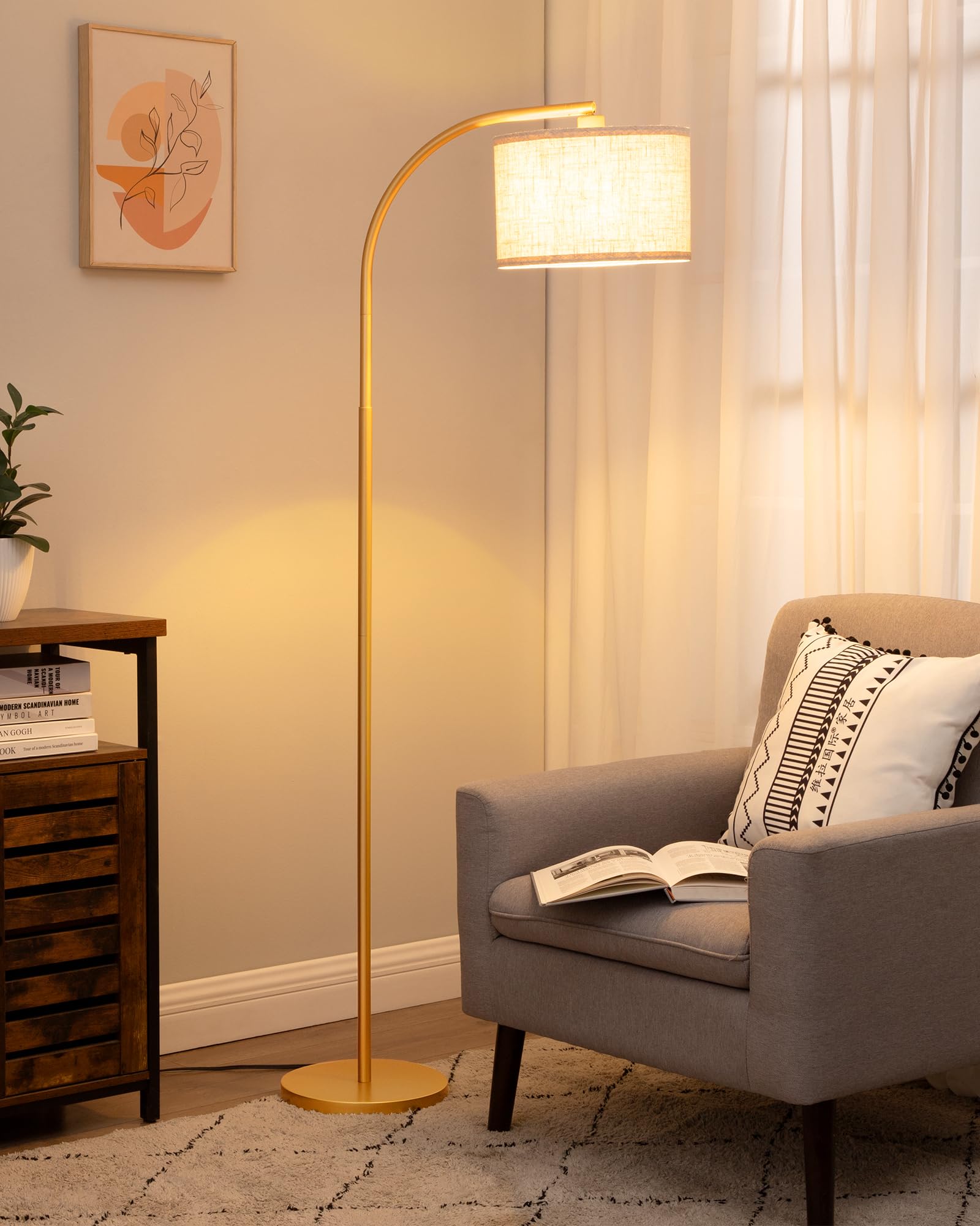 EDISHINE Lampada da Terra ad Arco 161cm, Dorata