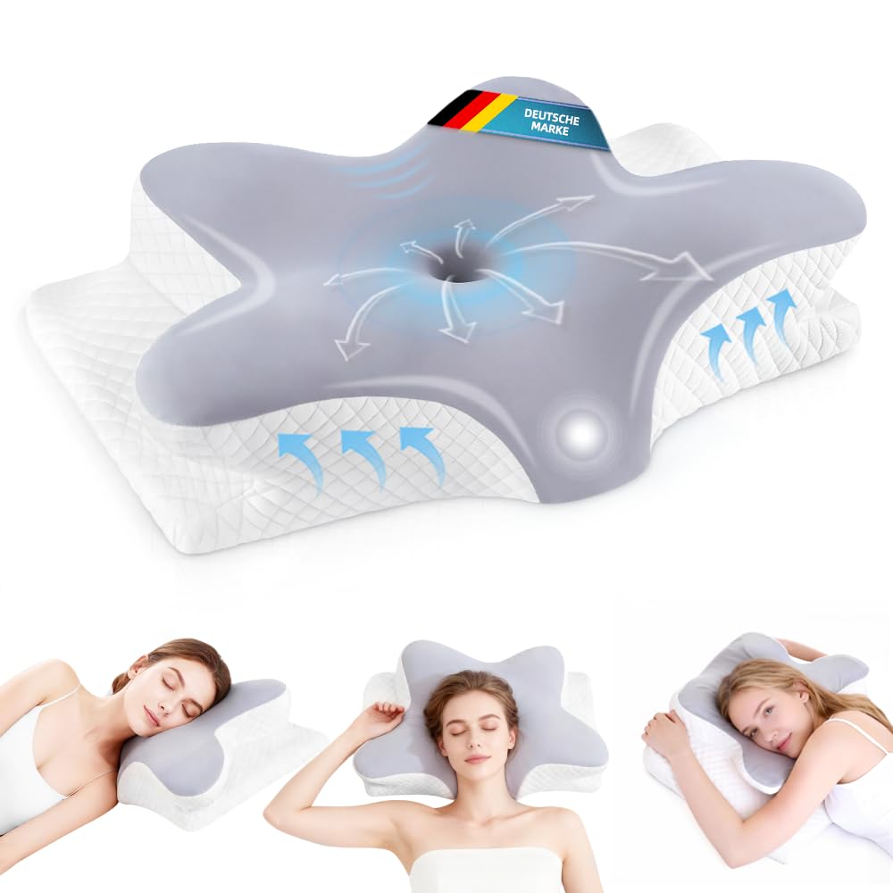 Cuscino Cervicale Memory Foam Ergonomico 62x41x13/11 cm, Grigio