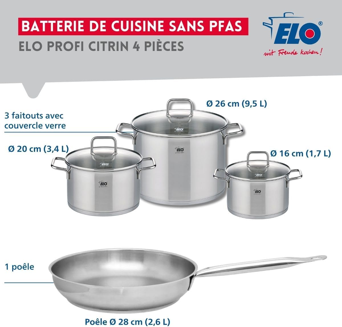 ELO Profi Citrino - Set 1 Padella 28cm e 3 Pentole - immagine 2