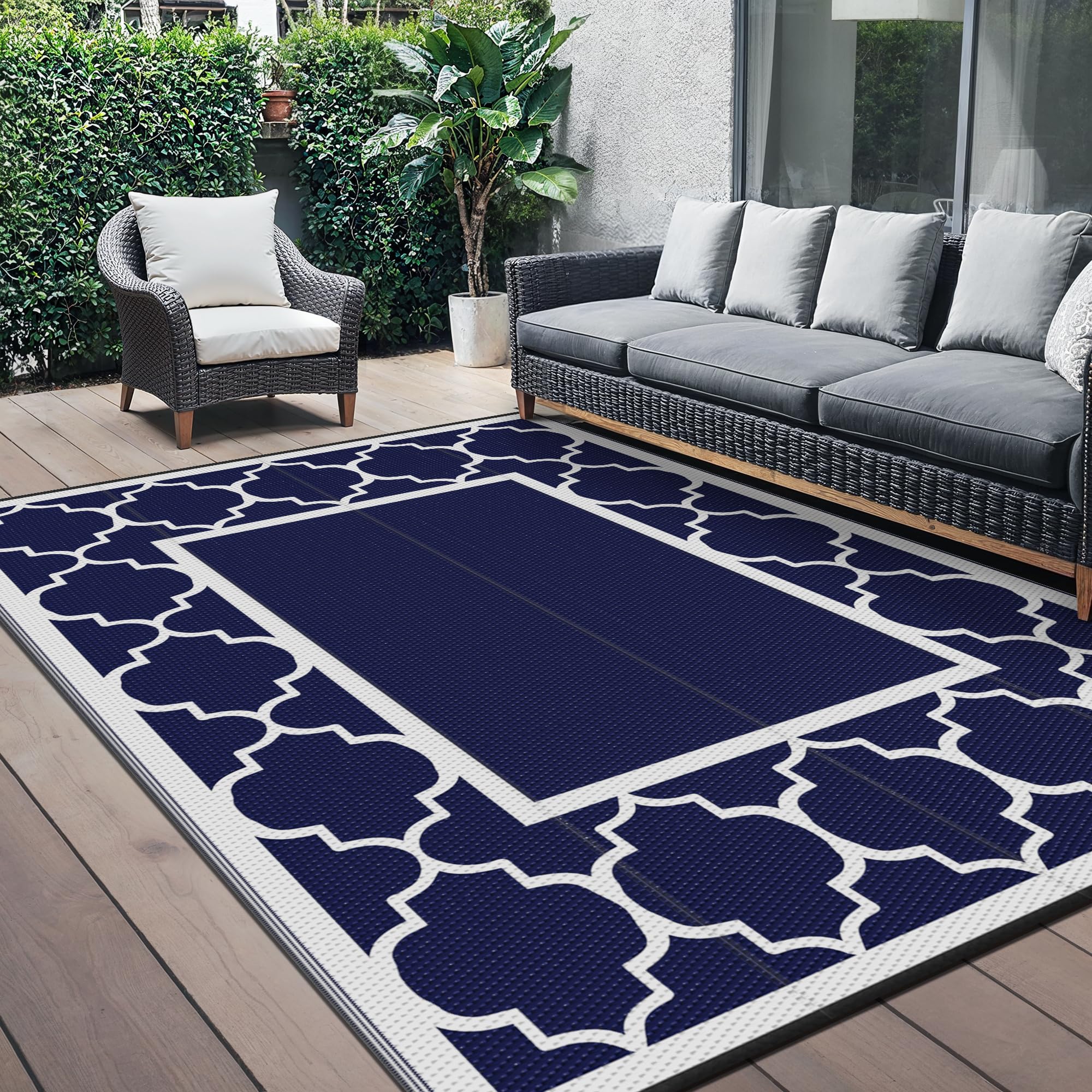 Genimo Tappeto da Esterno Reversibile 275x365cm, Blu & Bianco