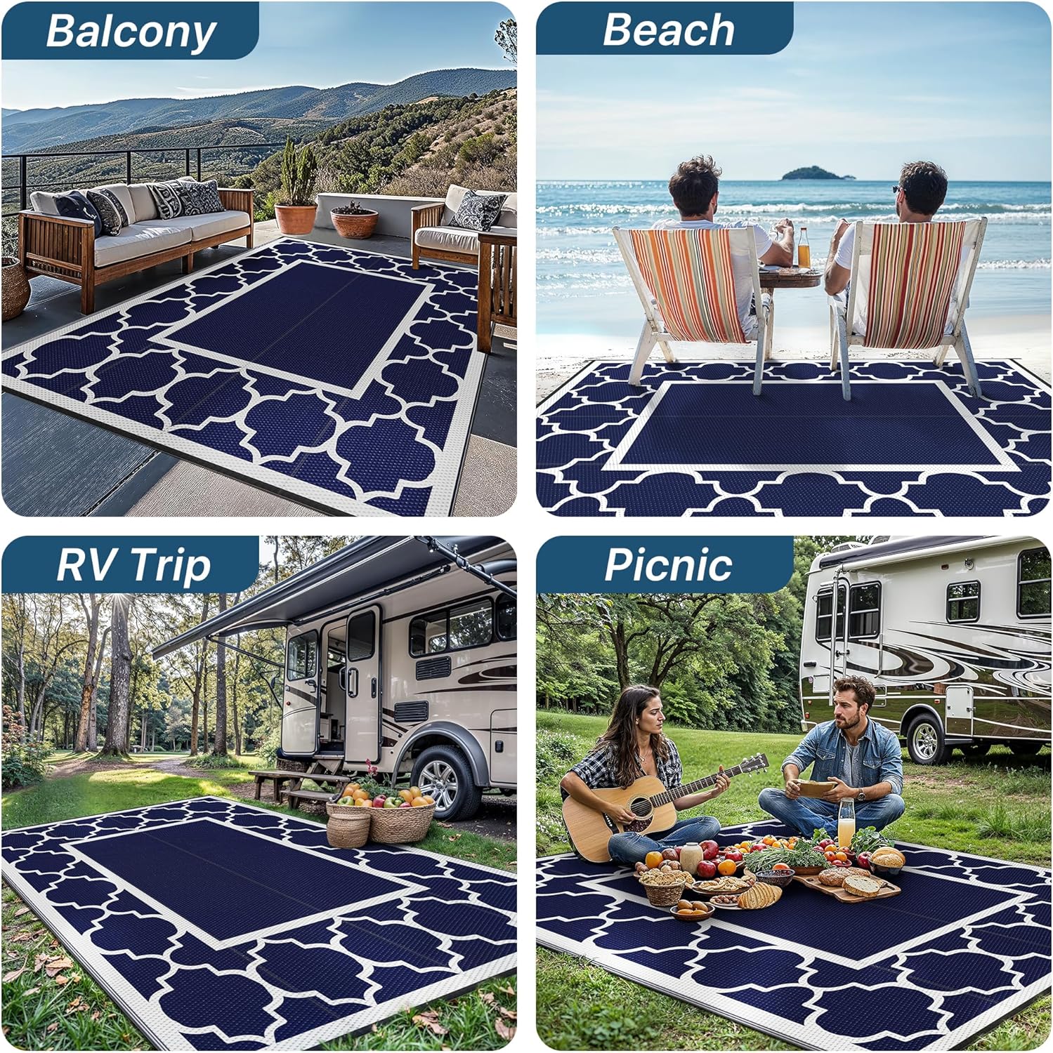 Genimo Tappeto da Esterno Reversibile 275x365cm, Blu & Bianco - immagine 5