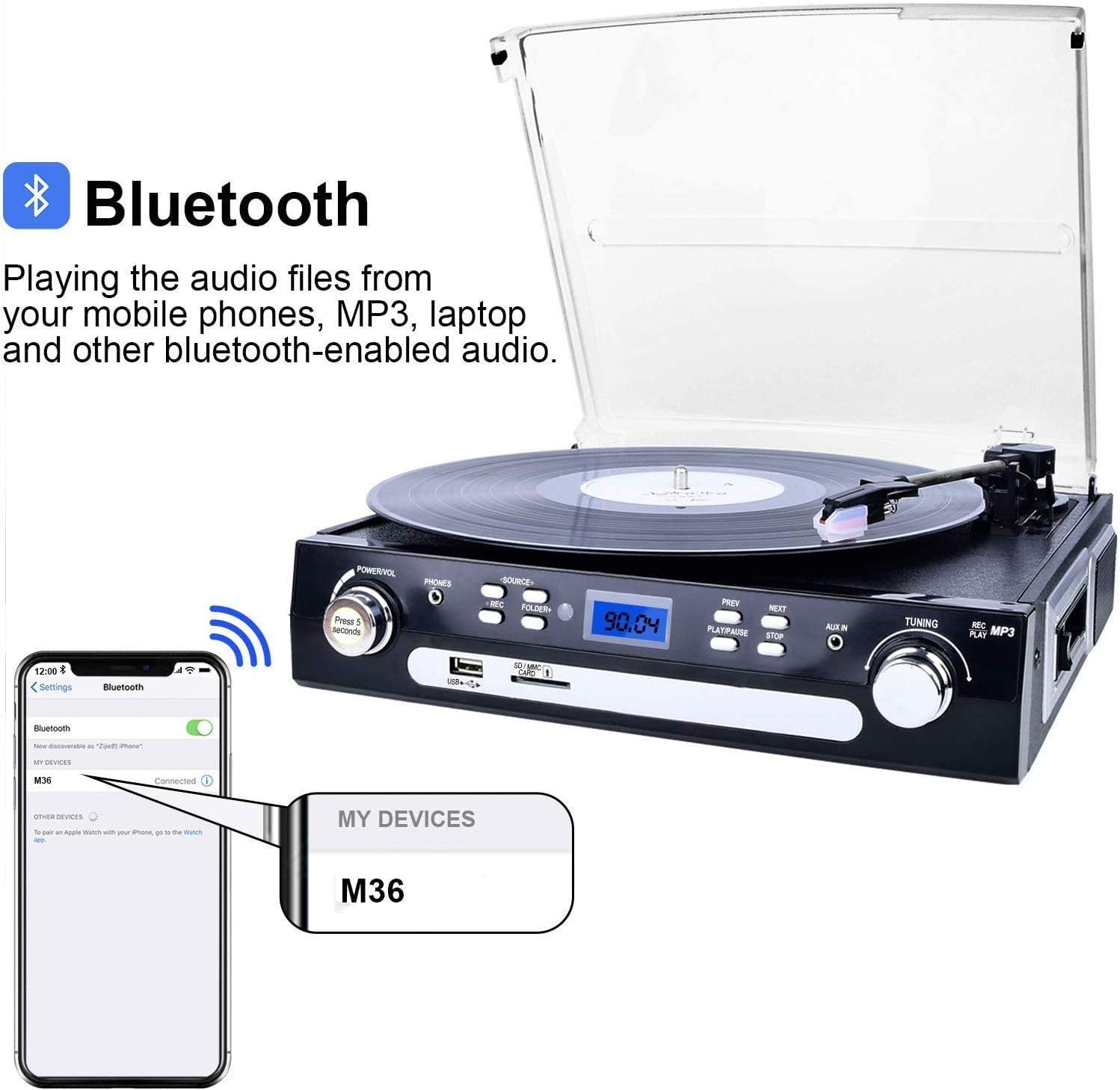 Digitnow Giradischi Bluetooth con Altoparlanti Stereo - immagine 3