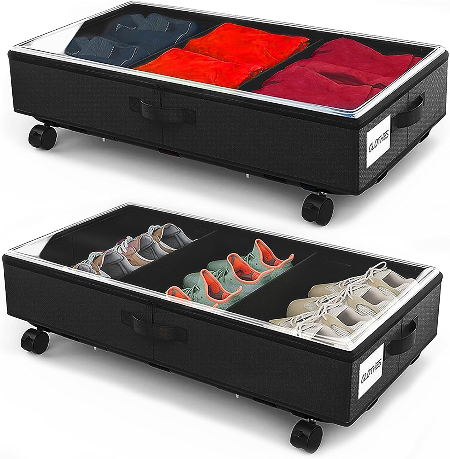 Contenitori Sottoletto con Ruote 96L (2 Pezzi), Nero