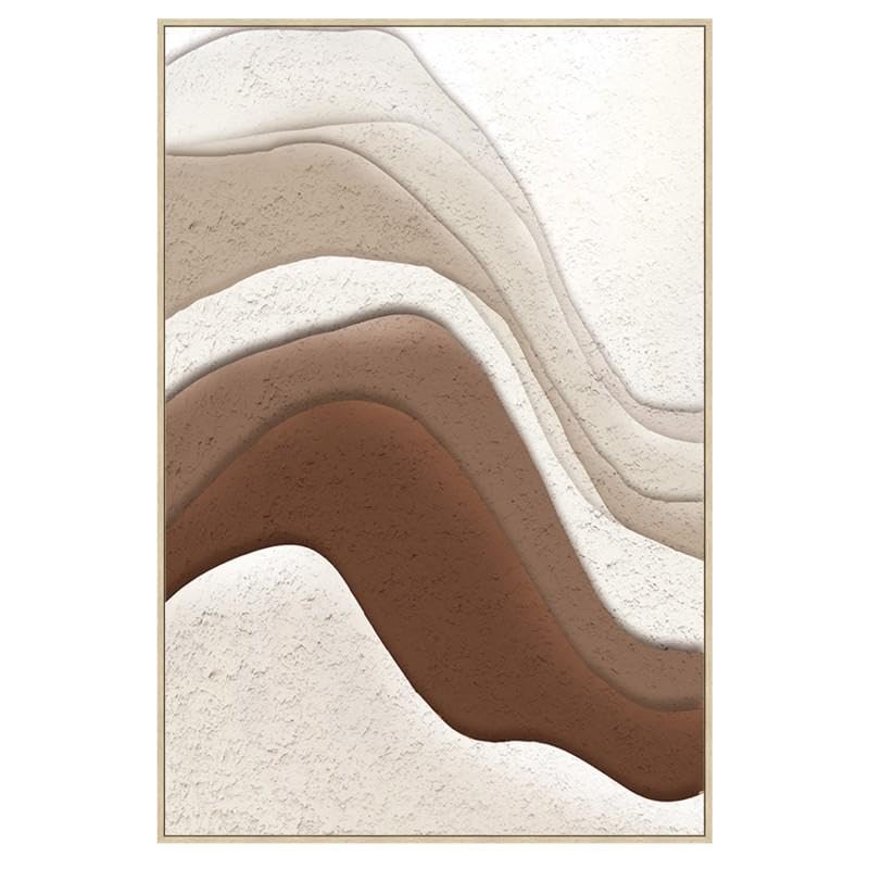 Quadro su tela con cornice in legno di un astratto in bianco e marrone, 80 x 120 x 3,5 cm