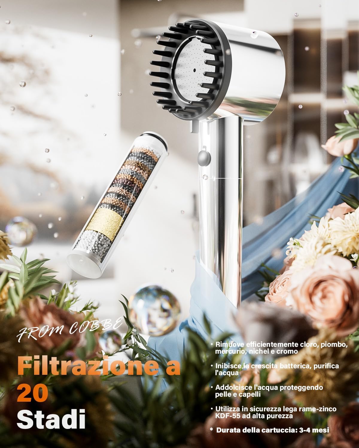 Cobbe Soffione Doccia con Filtro a 20 Fasi, Cromo - immagine 4