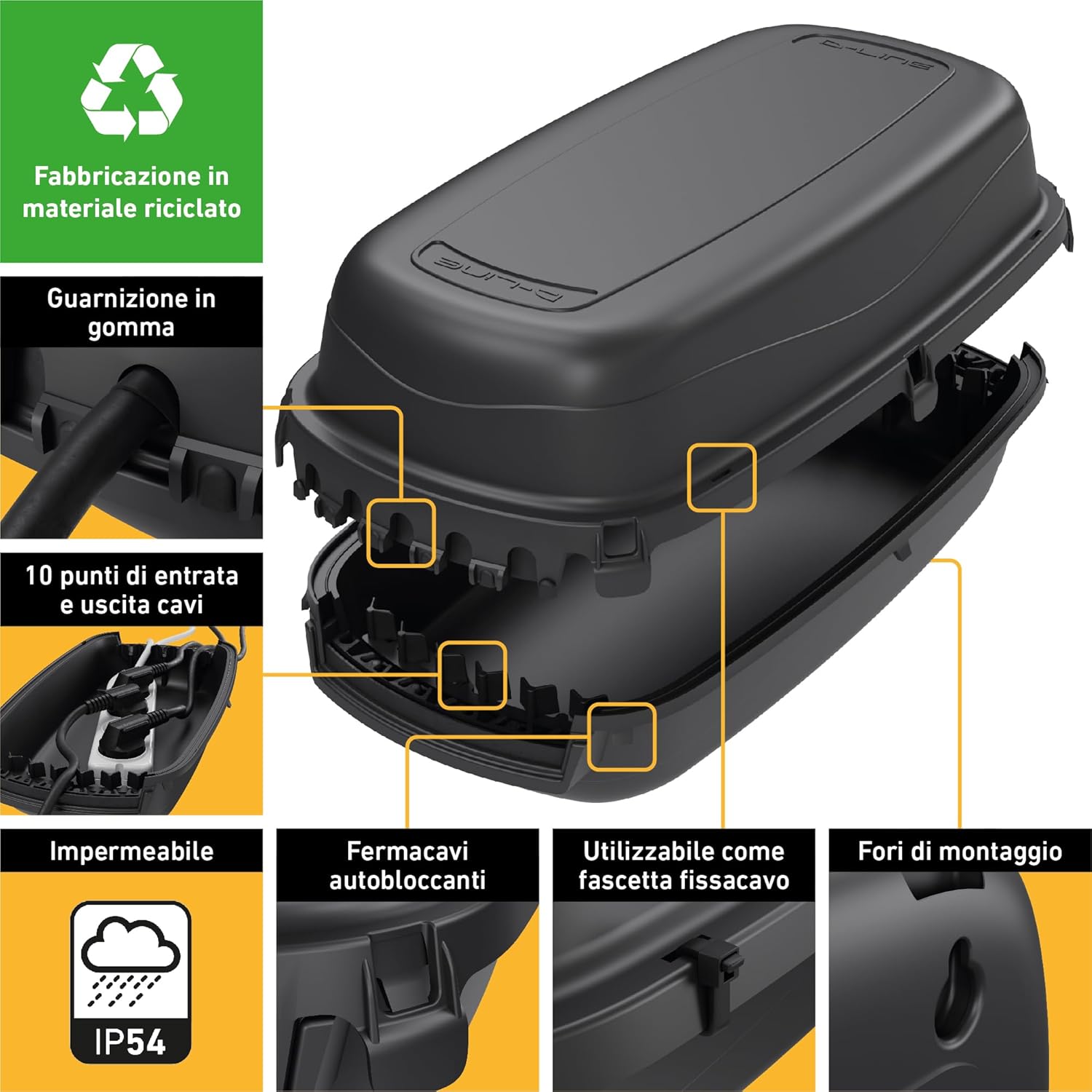 D-line Cassetta per Cavi per Esterni IP54, Nero - immagine 3