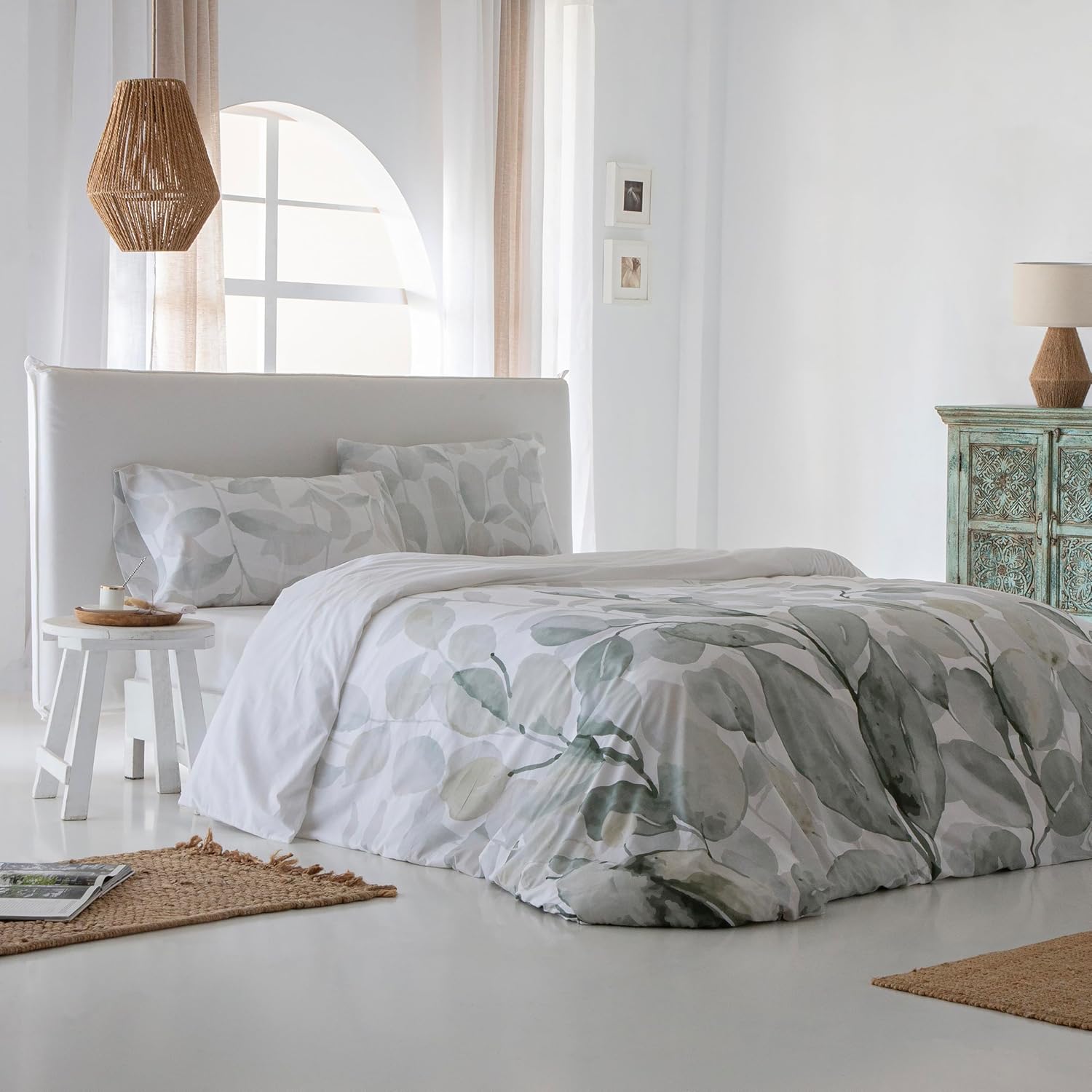 Cotton Artean Copripiumino 100% Cotone 144 Fili, Bianco/Verde