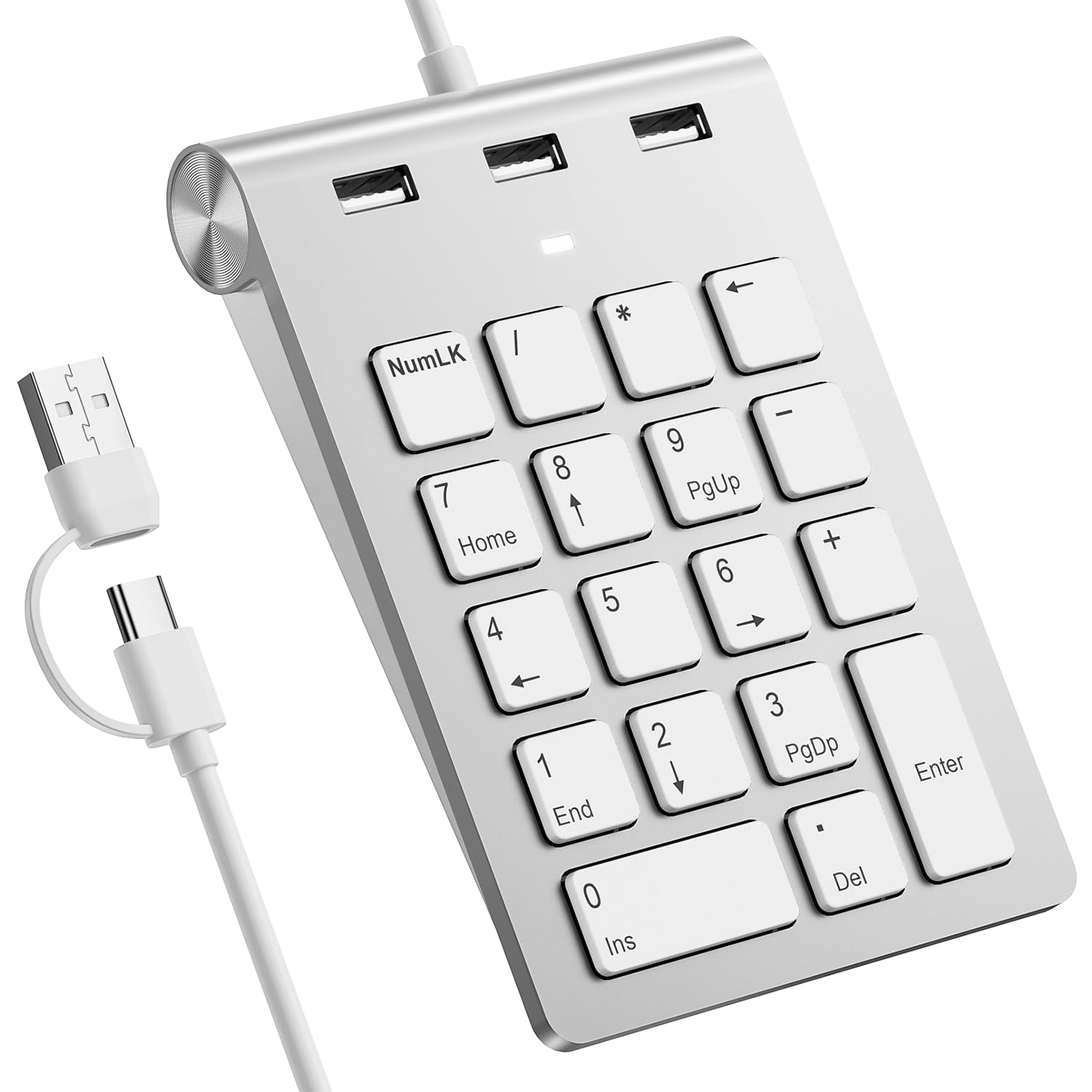 Rytaki Pro Tastierino Numerico Cablato USB-C&USB-A, Tastierino 18 Tasti con 3 Porte USB 2.0, Tastierino Numerico per Laptop/Desktop/Surface/iPad, Numpad USB per Windows/macOS/Chrome OS, Plug & Play
