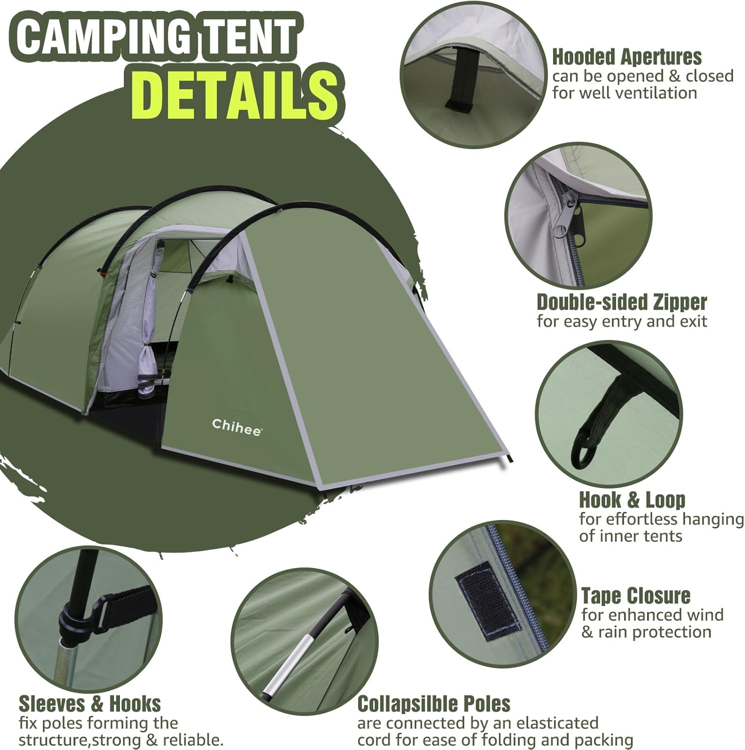 Chihee Tenda a Tunnel 4 Persone con 2 Porte - immagine 6