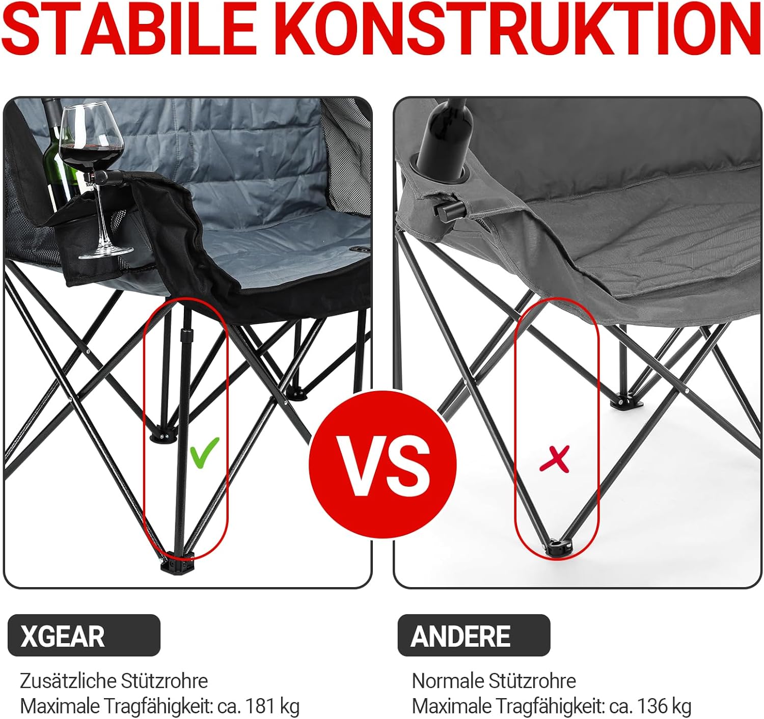 Xgear Portal Sedia da Campeggio Pieghevole 2 Persone - immagine 5