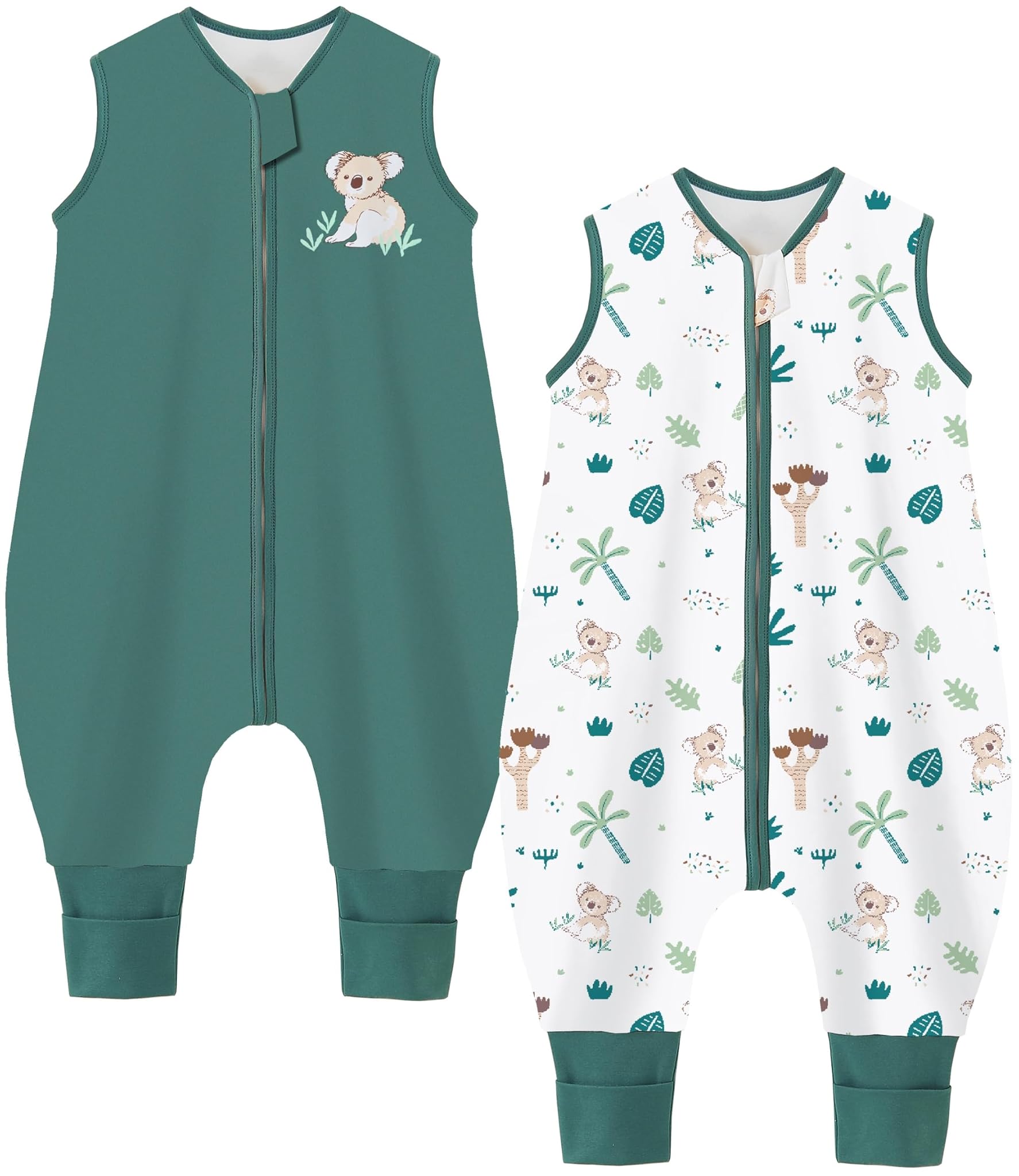 Chilsuessy Sacco nanna con piedi, confezione da 2 pezzi, 1,5 Tog, per bambini, tutto l'anno, 100% cotone, sacco nanna con gambe