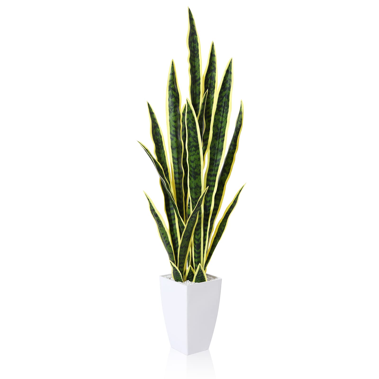 Crosofmi Pianta Finta Sanseveria 110 cm con Vaso, Giallo
