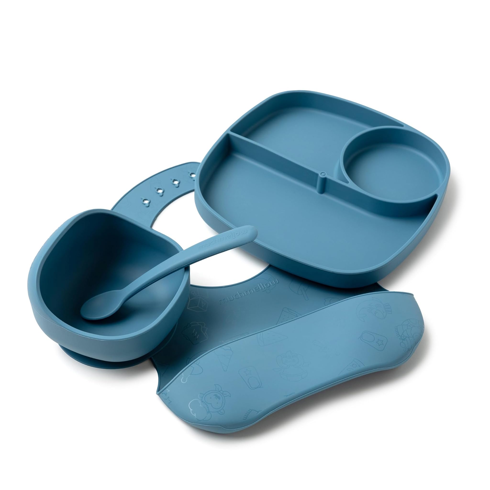 Muchmellow Set Pappa Silicone 4 Pezzi, Blu