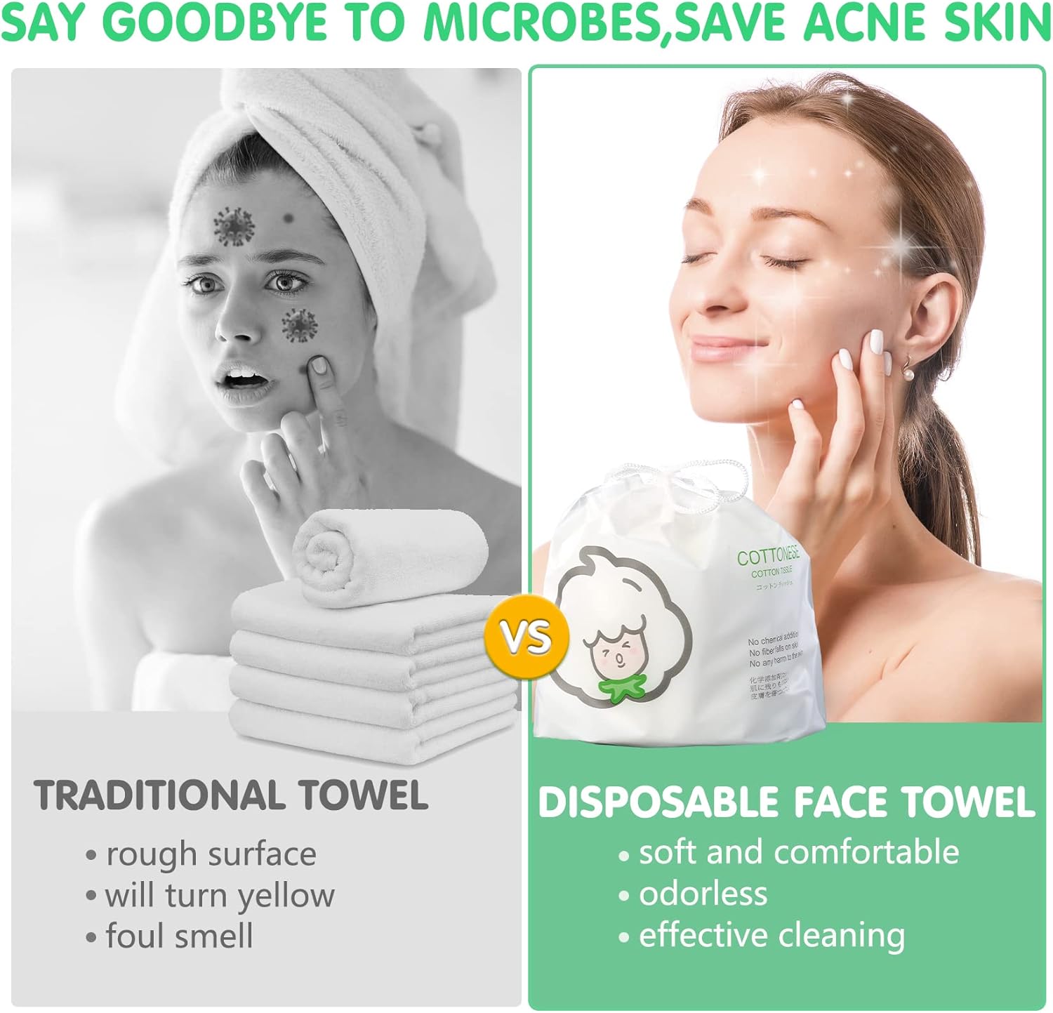 80 salviette monouso per il viso, 100% cotone non tessuto, per pelli sensibili - immagine 5