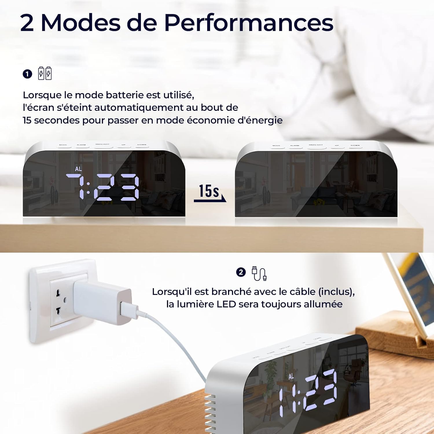 Vinabo Sveglia Digitale da Comodino con 2 Porte USB - immagine 6