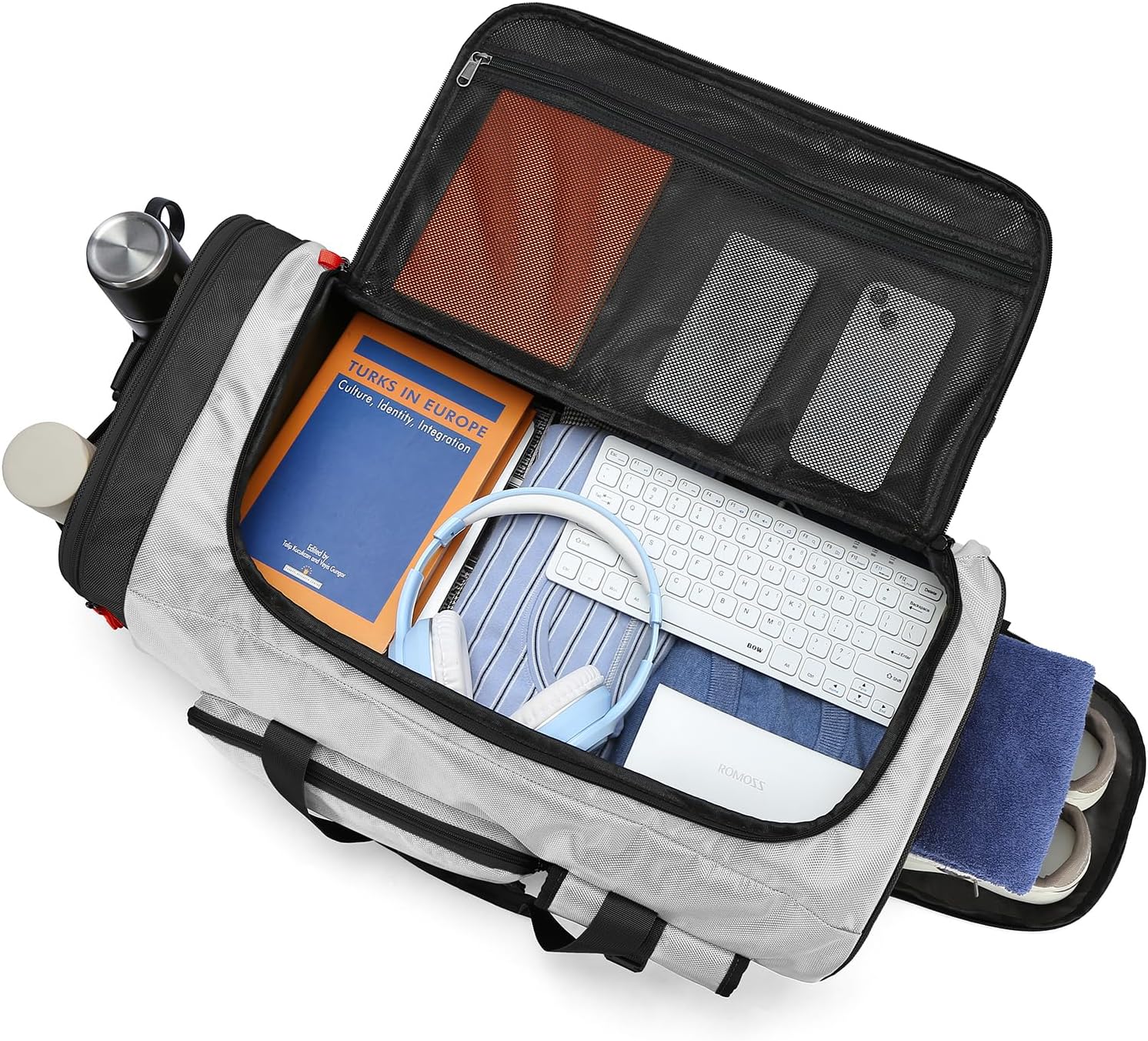 Borsone Palestra 70L con Porta Scarpe, Grigio - immagine 4