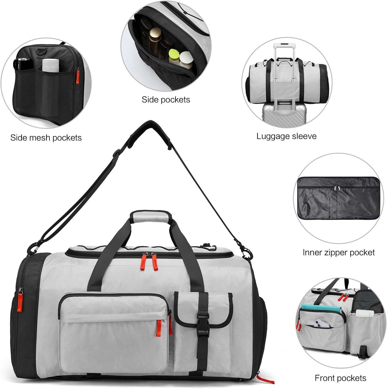 Borsone Palestra 70L con Porta Scarpe, Grigio - immagine 5