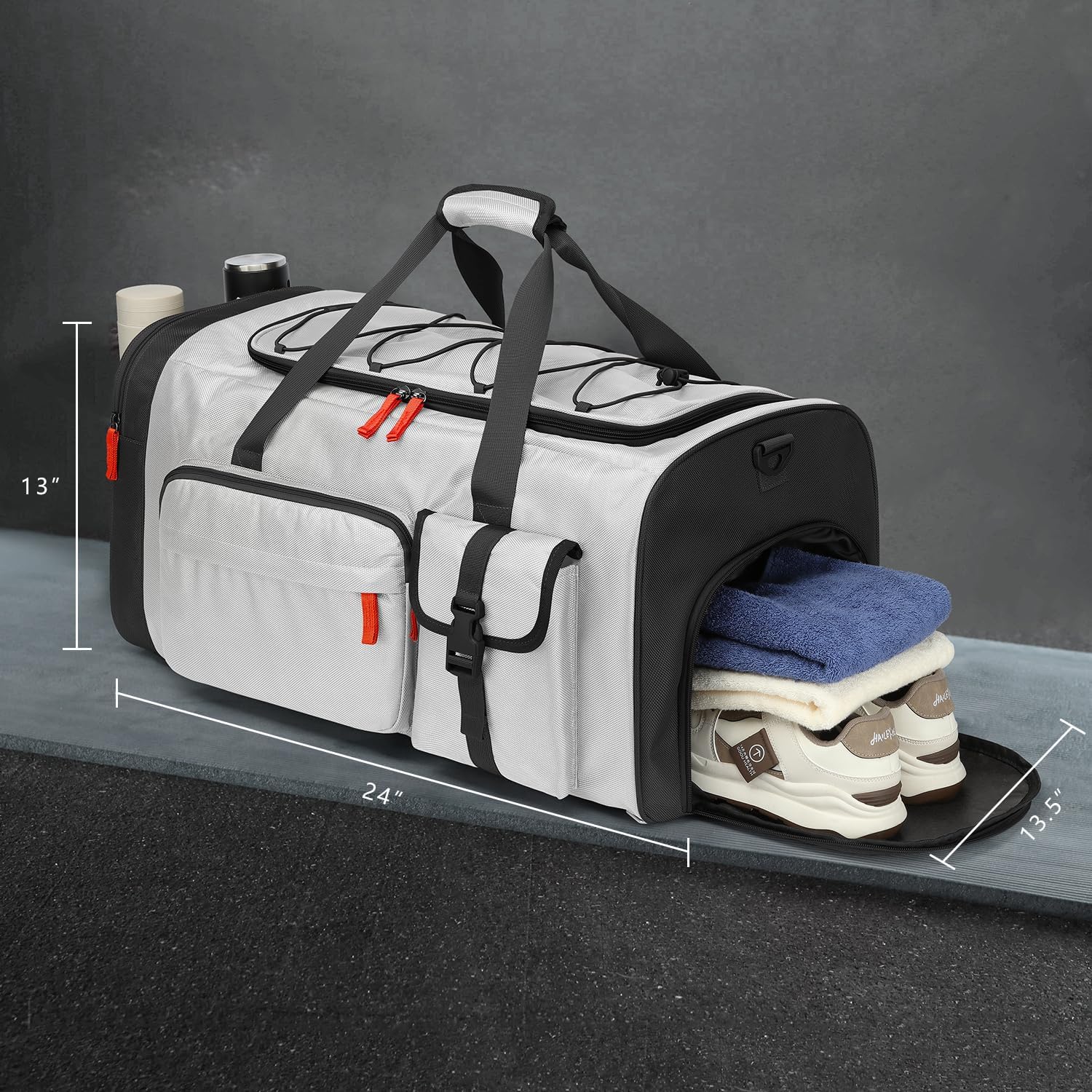 Borsone Palestra 70L con Porta Scarpe, Grigio - immagine 6