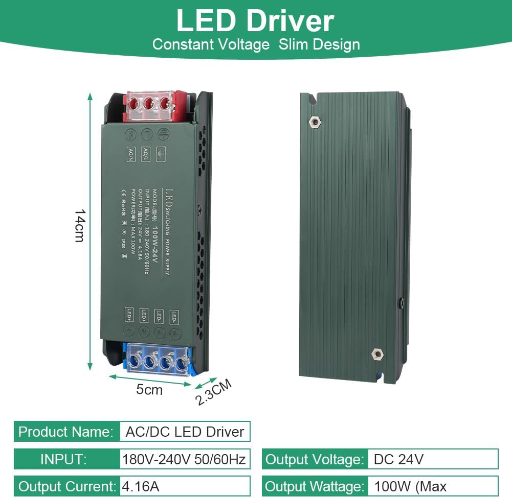 Uraqt Trasformatore LED 220V a 24V 100W - immagine 2