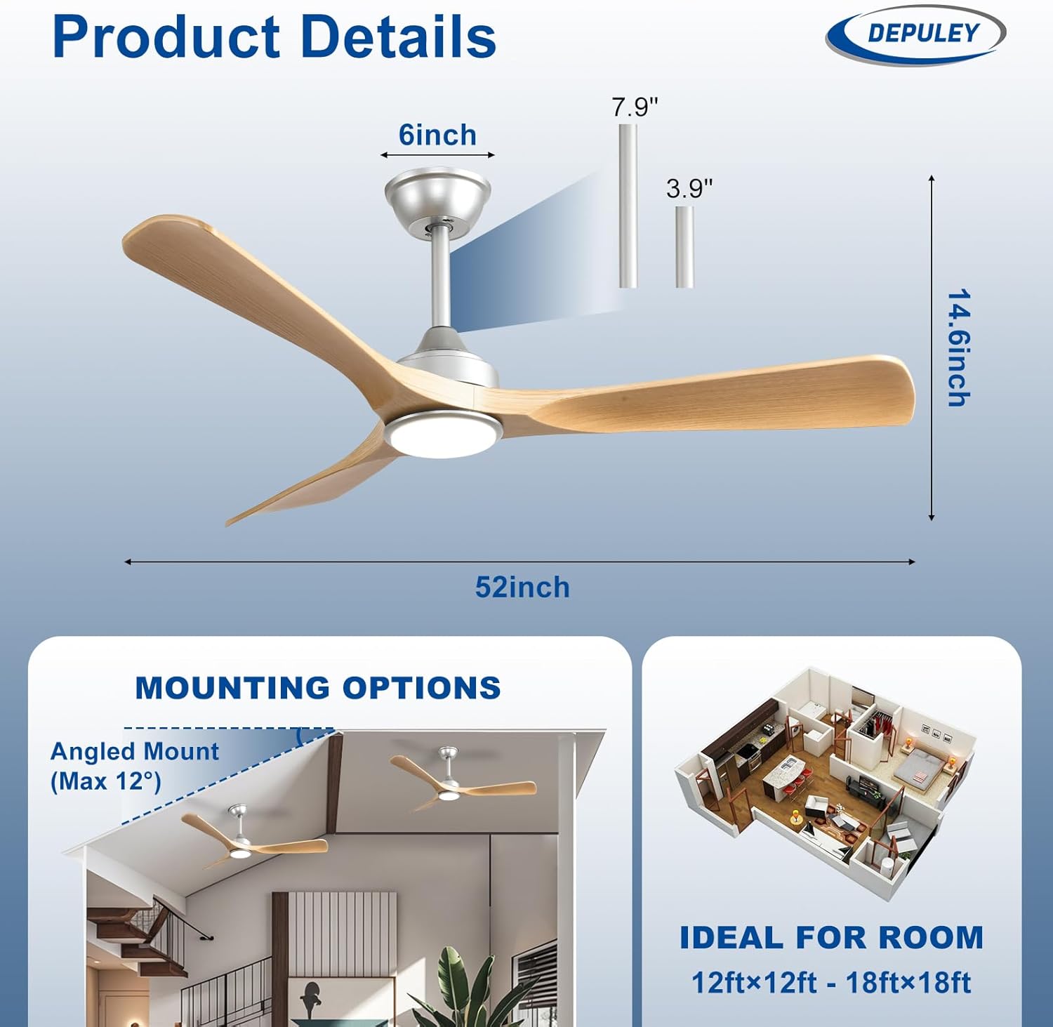 Depuley Ventilatore a Soffitto 52 Pollici - immagine 7