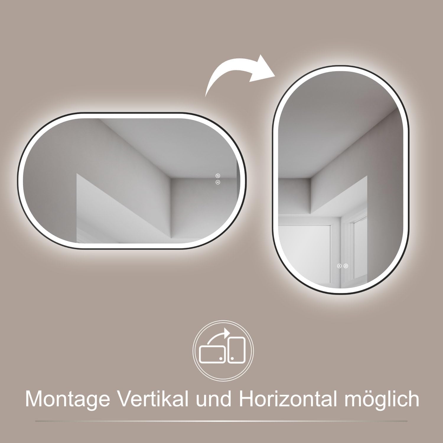 Hoko® Design Specchio LED Ovale 50x90cm con Cornice Nera - immagine 4