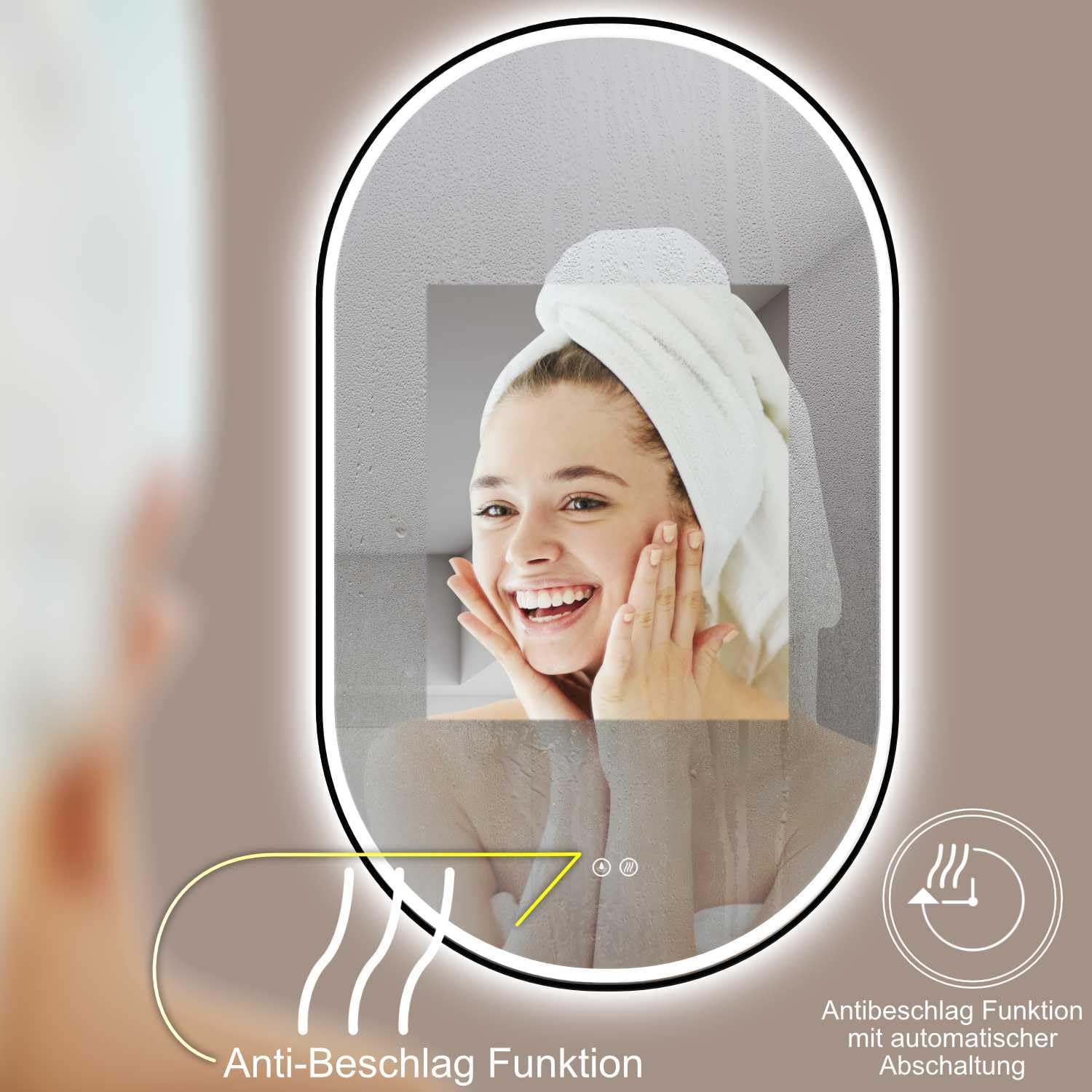 Hoko® Design Specchio LED Ovale 50x90cm con Cornice Nera - immagine 5