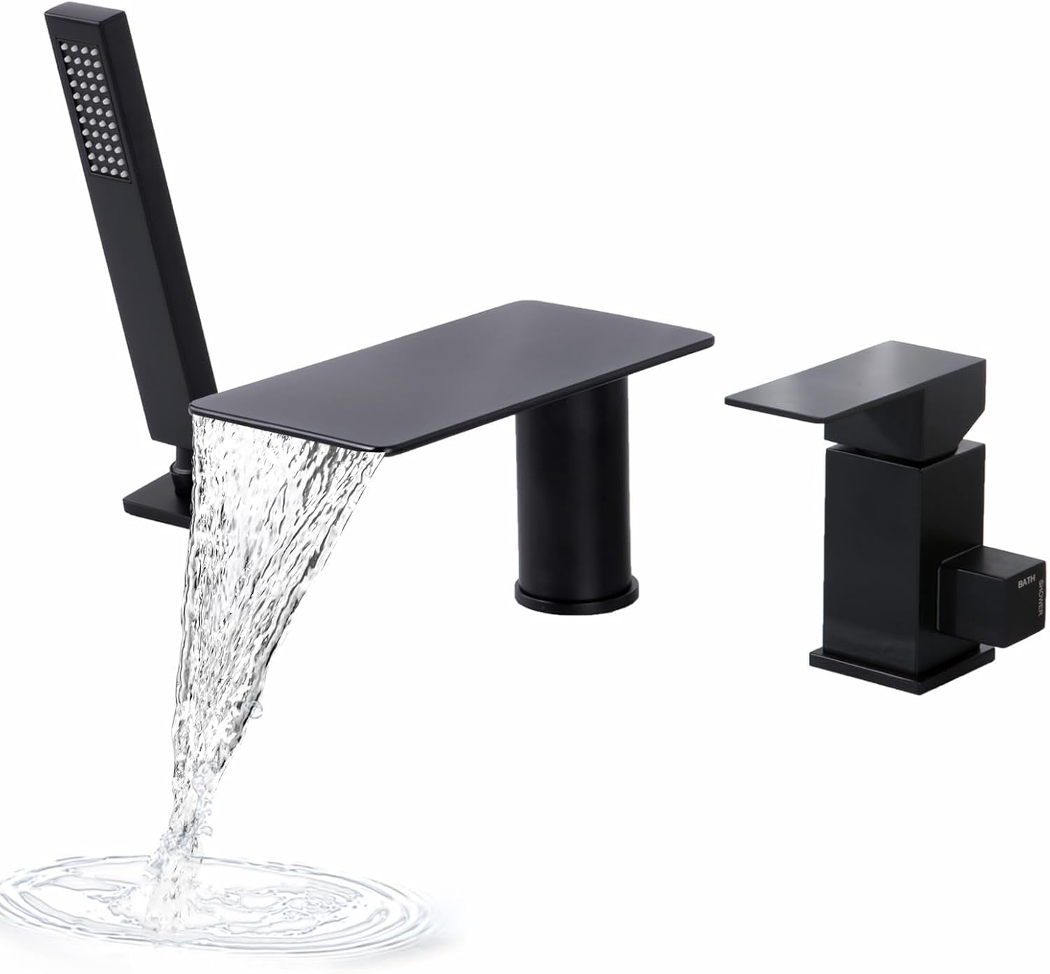 Baitujie Rubinetto Vasca da Bagno 3 Fori con Cascata, Nero Opaco