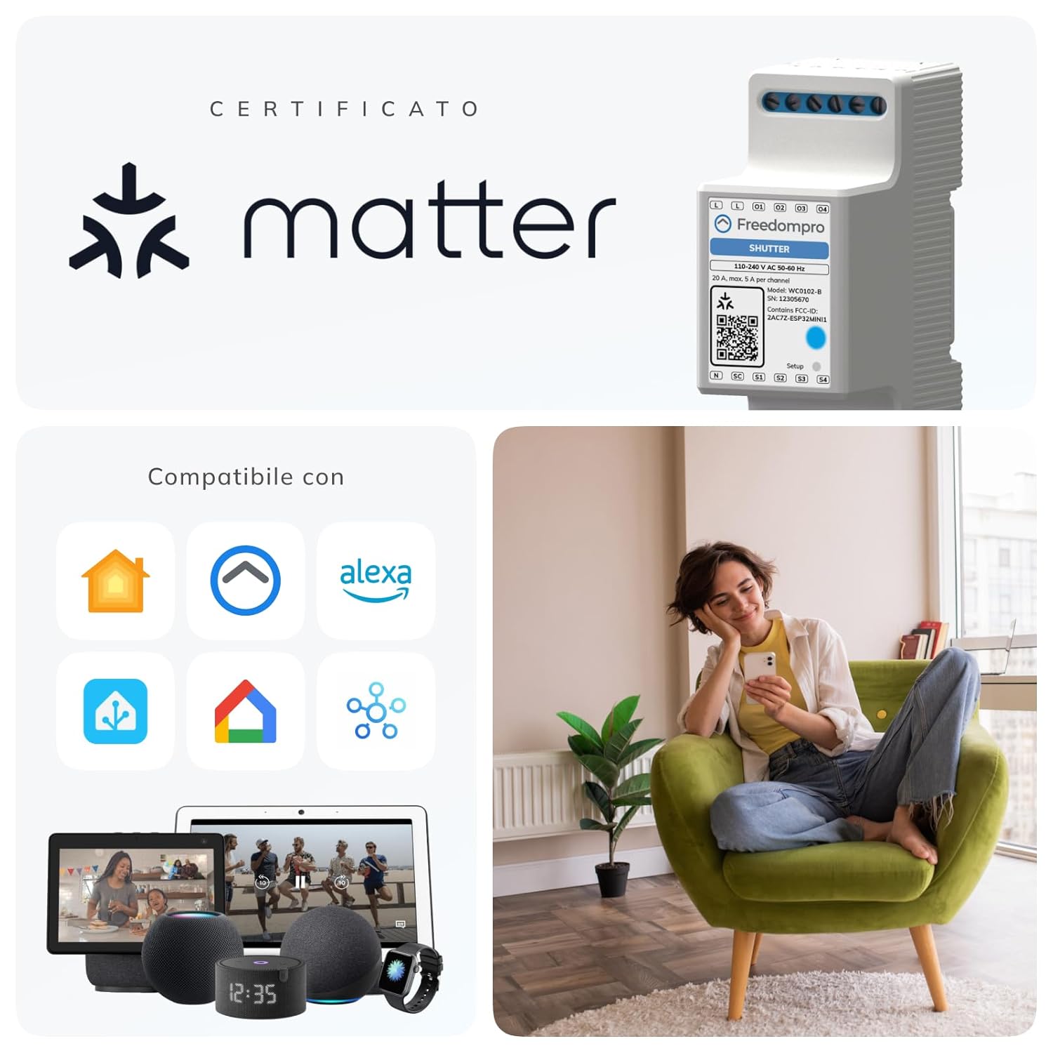 Freedompro Interruttore Smart WiFi 2 Tapparelle - immagine 4