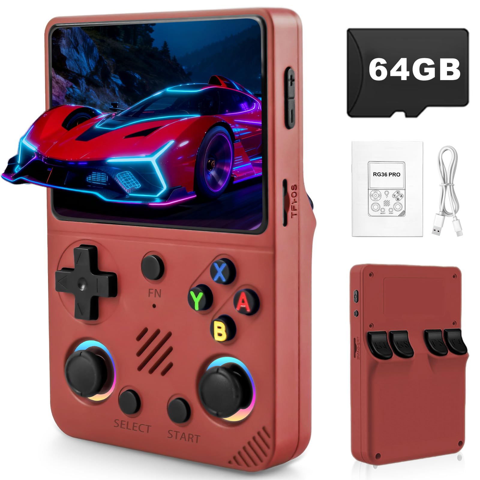 RG36PRO Retro Game Console 3.5" IPS Screen, Red
