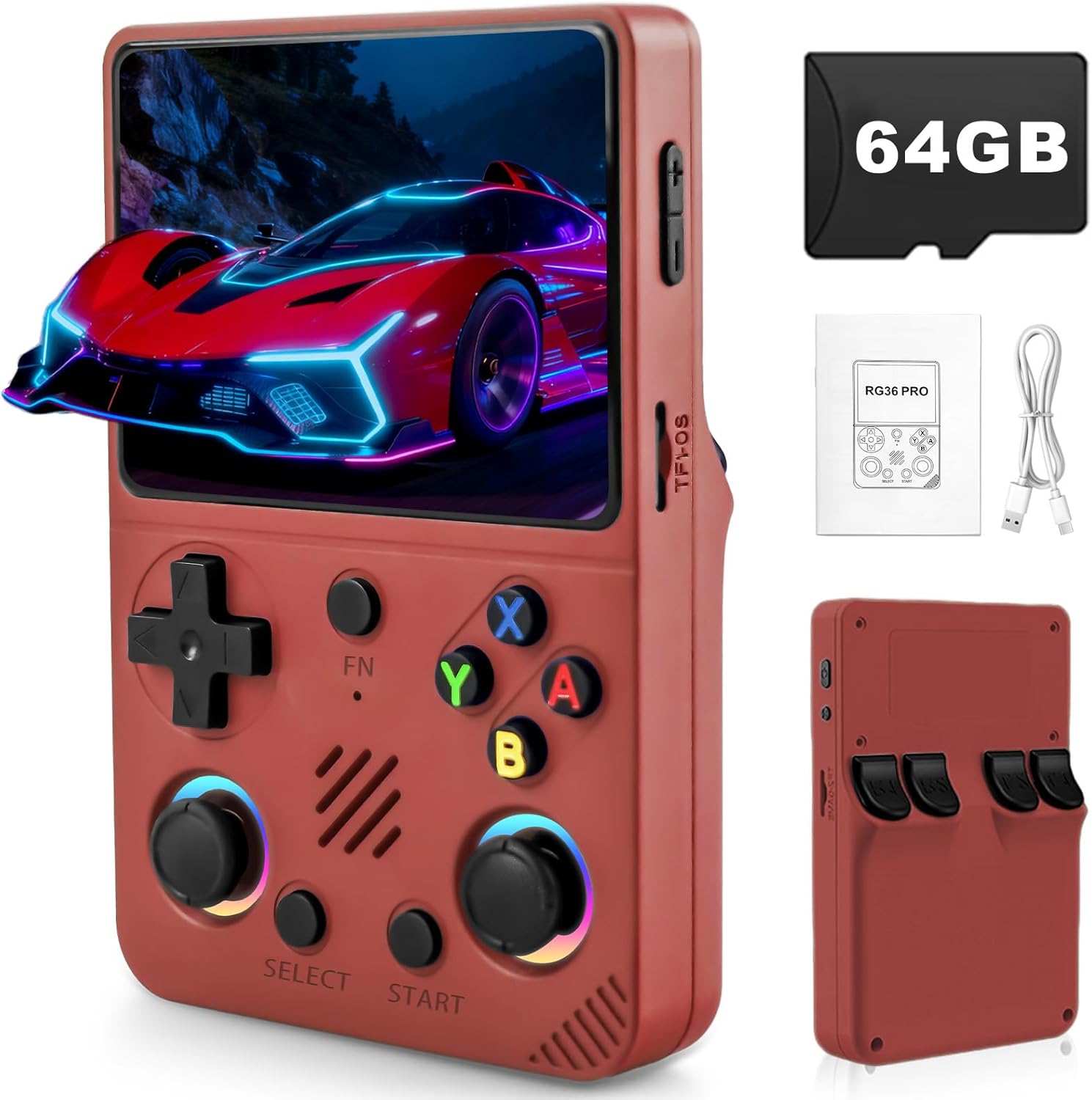 RG36PRO Retro Game Console 3.5" IPS Screen, Red - immagine 1