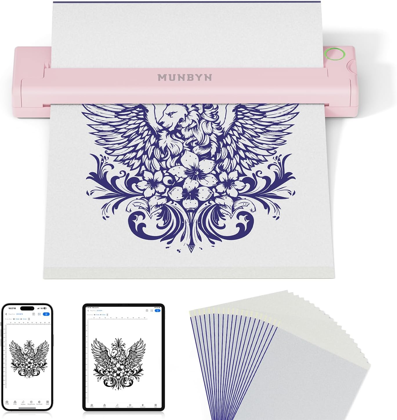 Munbyn ITP05 Stampante Stencil Tattoo, Rosa - immagine 1