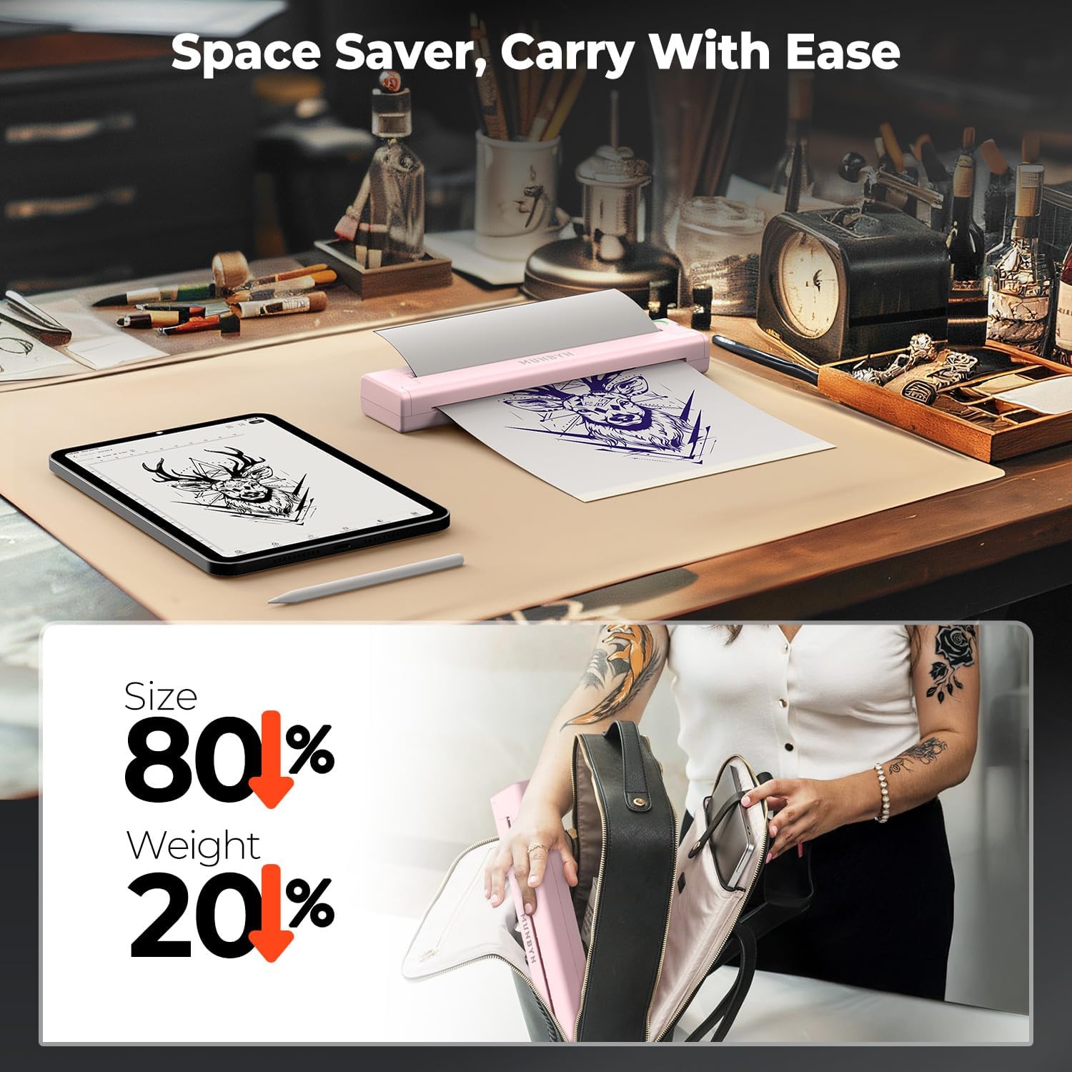 Munbyn ITP05 Stampante Stencil Tattoo, Rosa - immagine 3