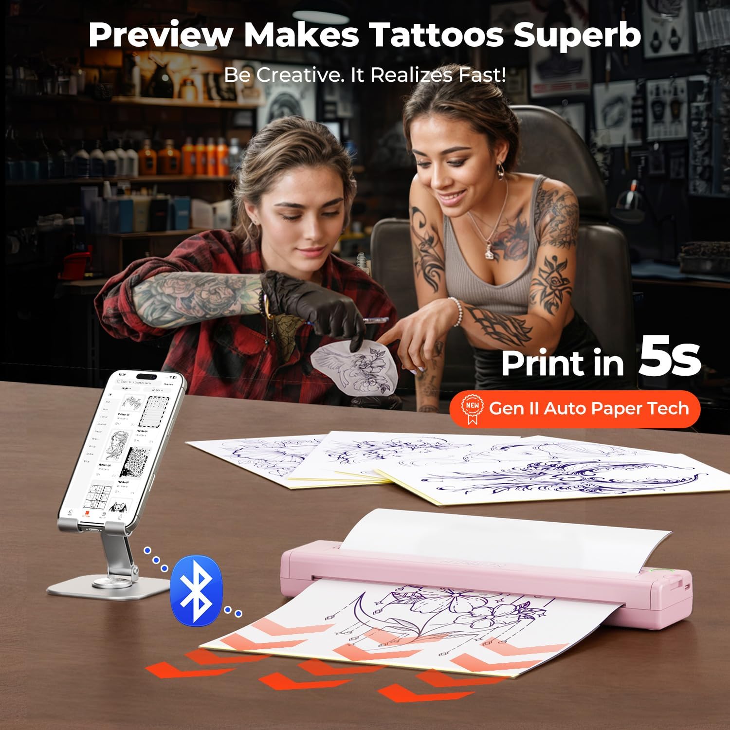 Munbyn ITP05 Stampante Stencil Tattoo, Rosa - immagine 4