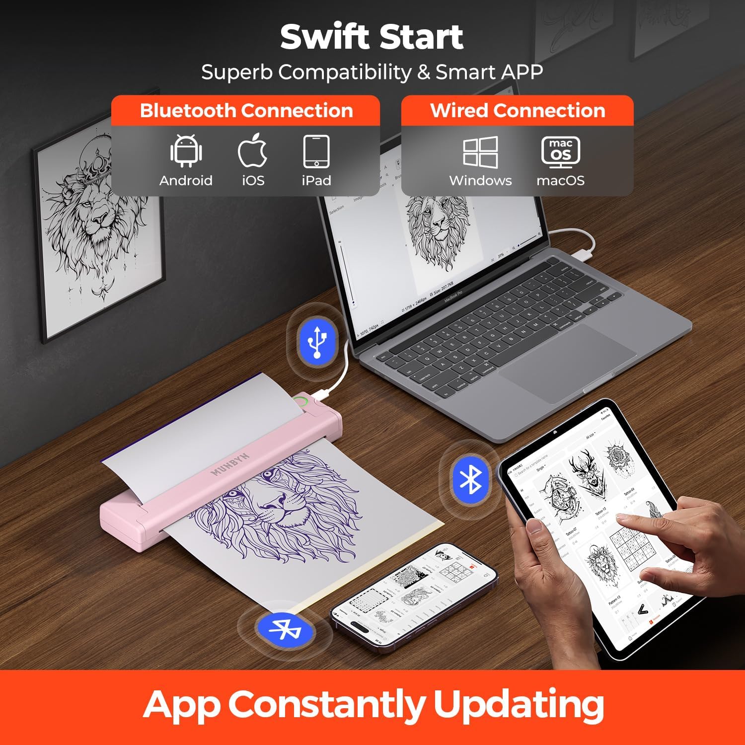 Munbyn ITP05 Stampante Stencil Tattoo, Rosa - immagine 5