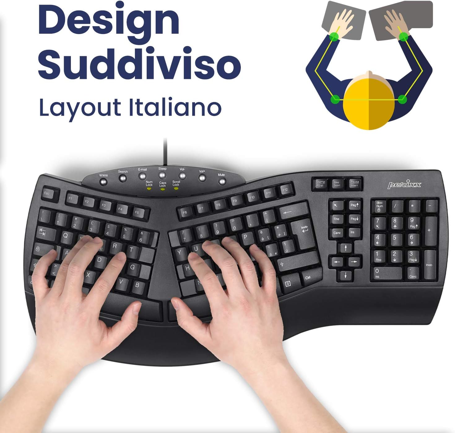 Perixx PERIBOARD-512 Tastiera Split Ergonomica Cablata - immagine 2