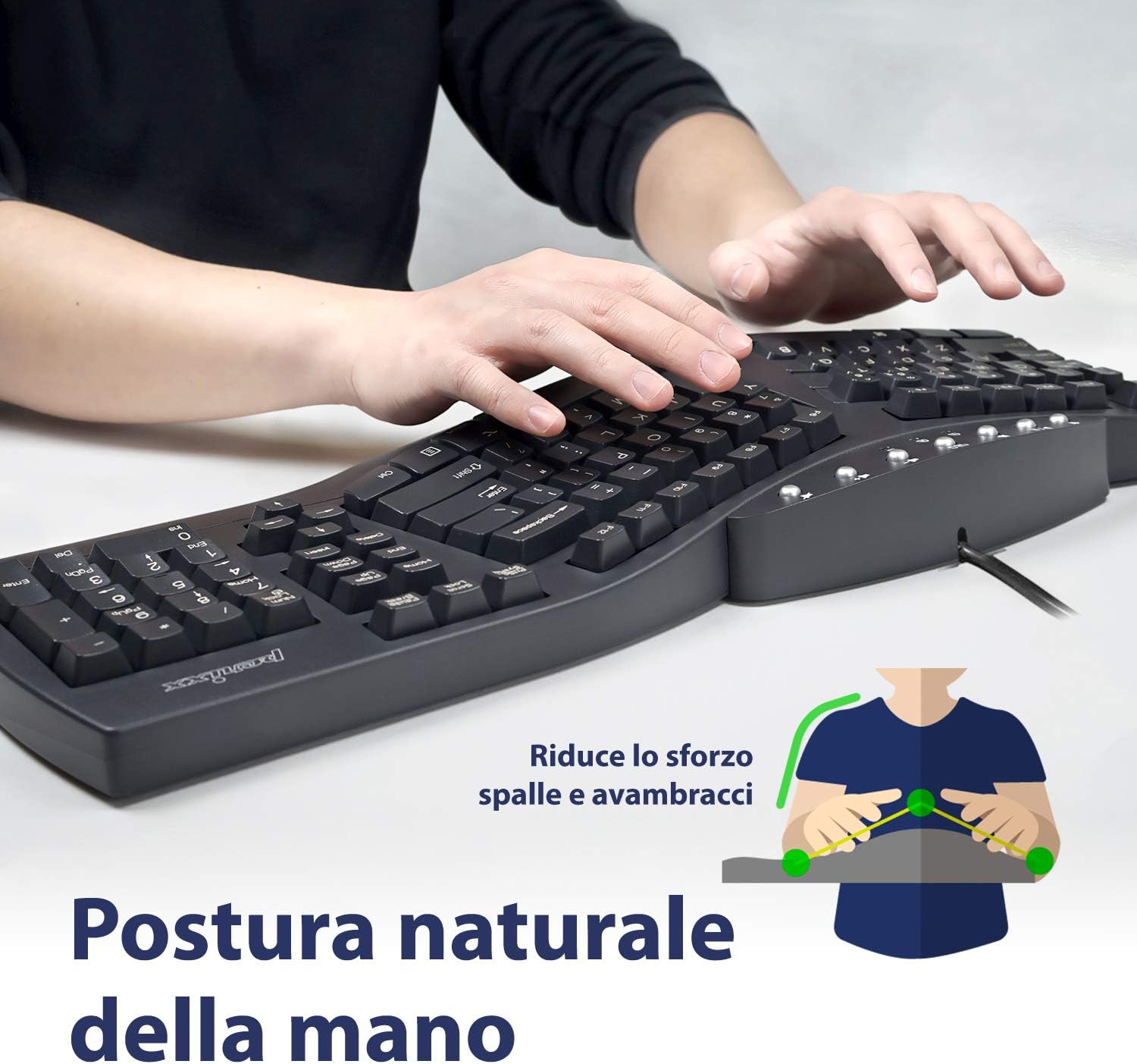 Perixx PERIBOARD-512 Tastiera Split Ergonomica Cablata - immagine 3