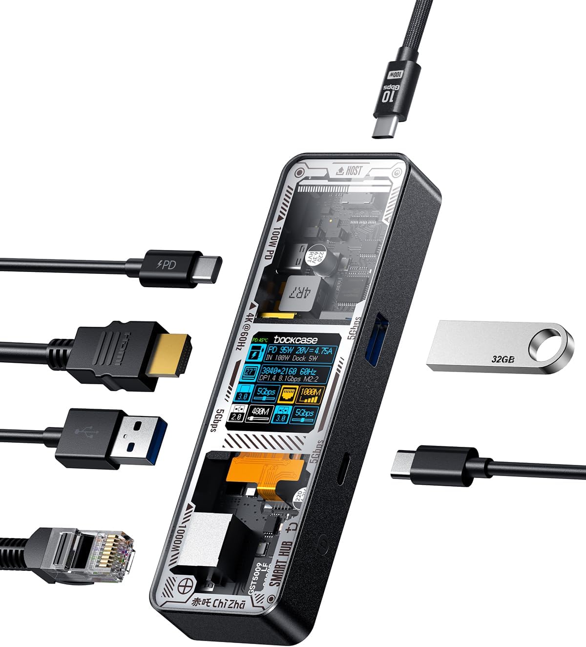 Dockcase Smart Docking Station Pro Hub USB-C 6 in 1, Nero - immagine 1