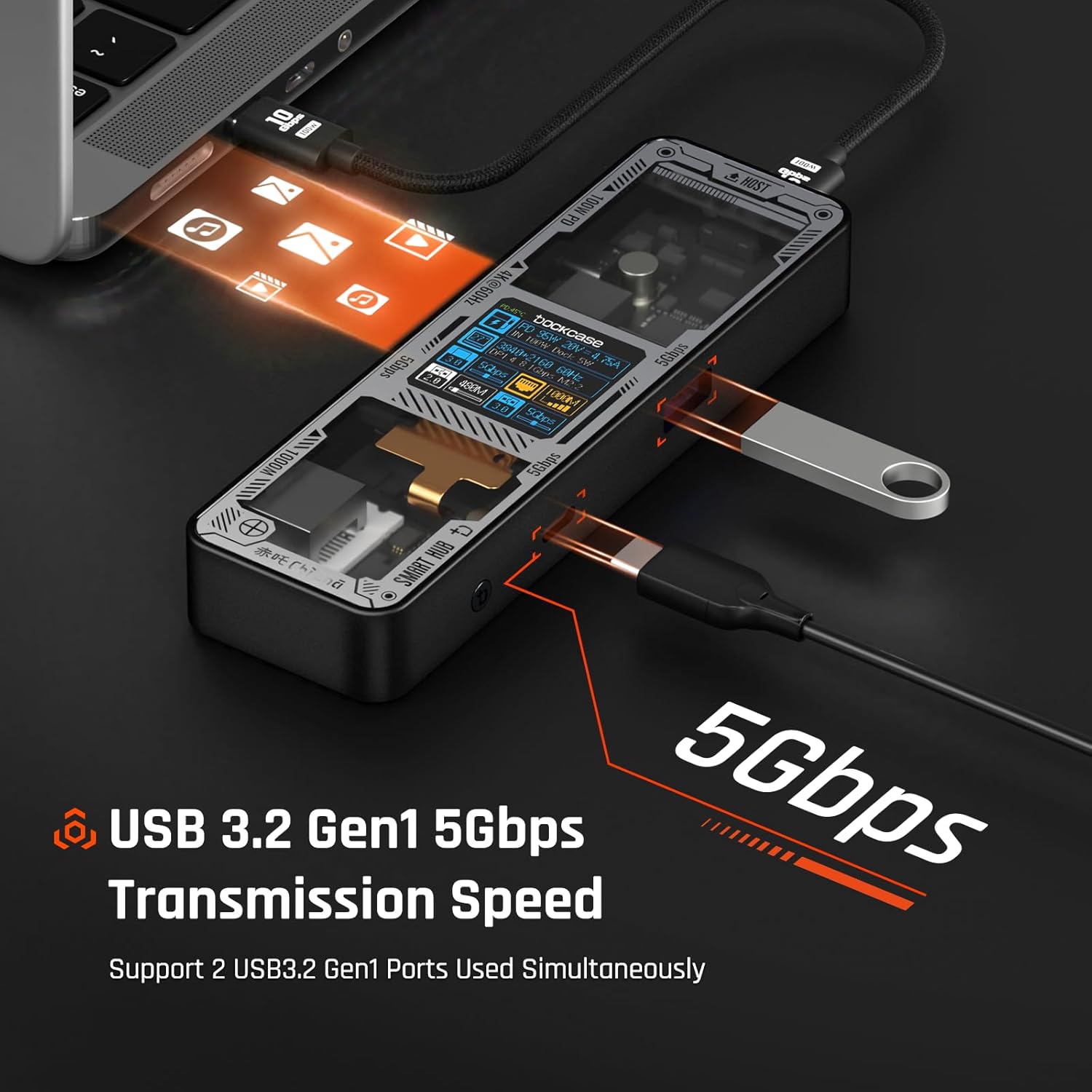 Dockcase Smart Docking Station Pro Hub USB-C 6 in 1, Nero - immagine 5