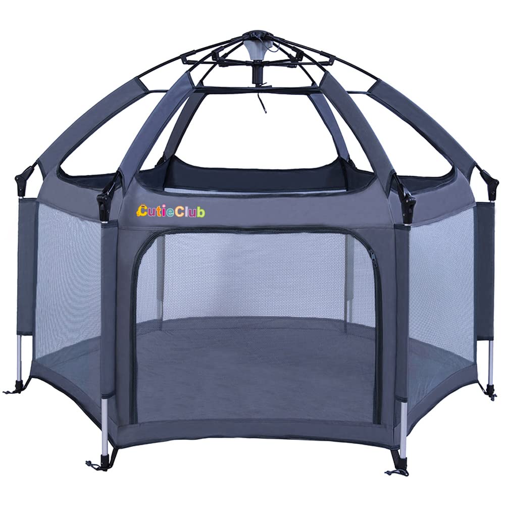 Box per Bambini Pieghevole con Materasso, Grigio