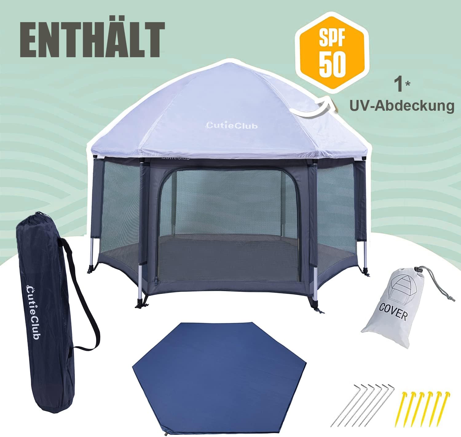 Box per Bambini Pieghevole con Materasso, Grigio - immagine 2