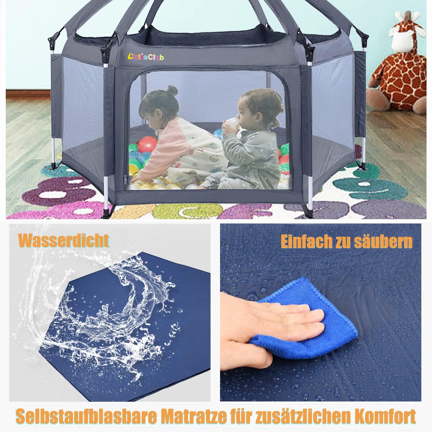 Box per Bambini Pieghevole con Materasso, Grigio - immagine 5