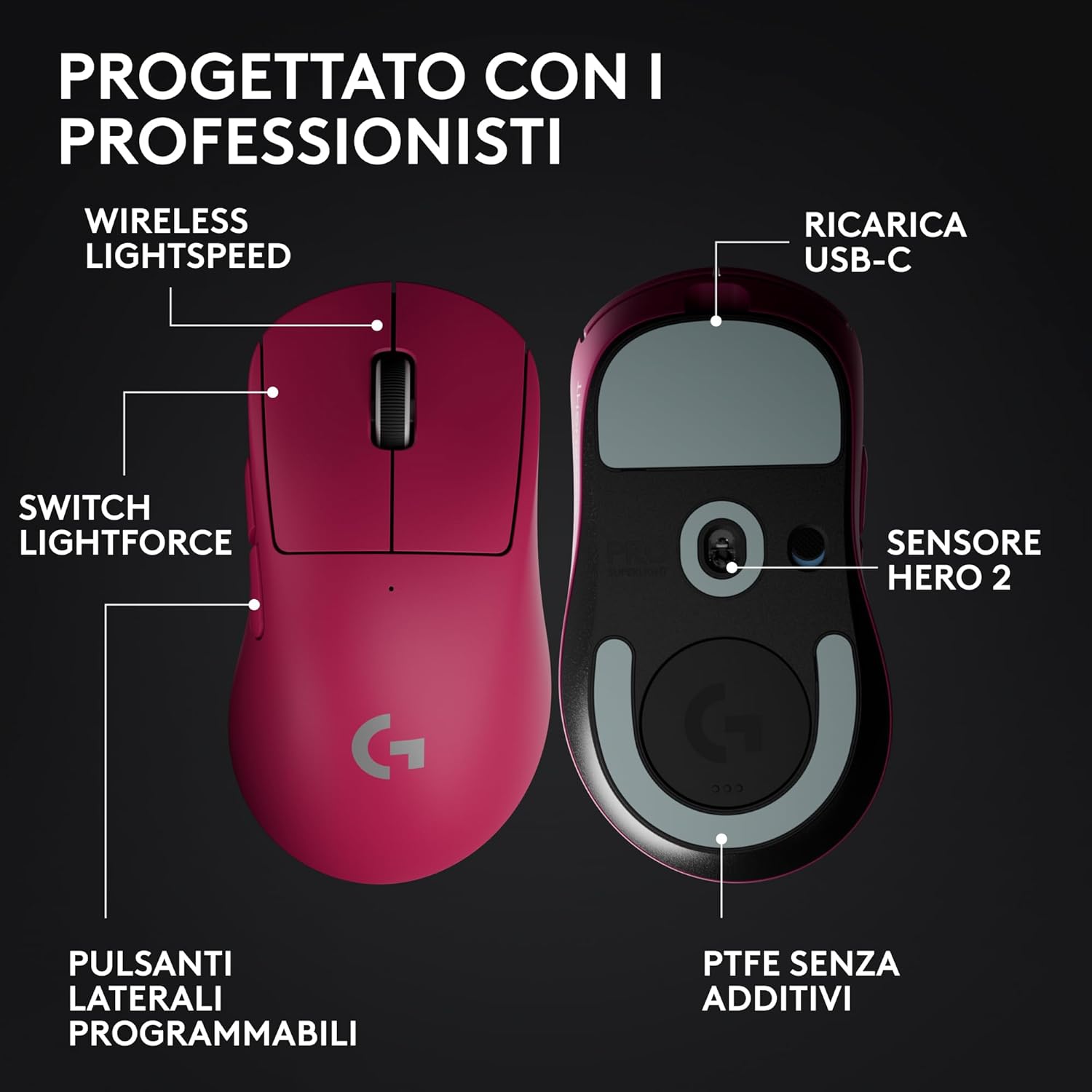 Logitech G PRO X SUPERLIGHT 2 - Mouse Gaming Wireless Rosa - immagine 6