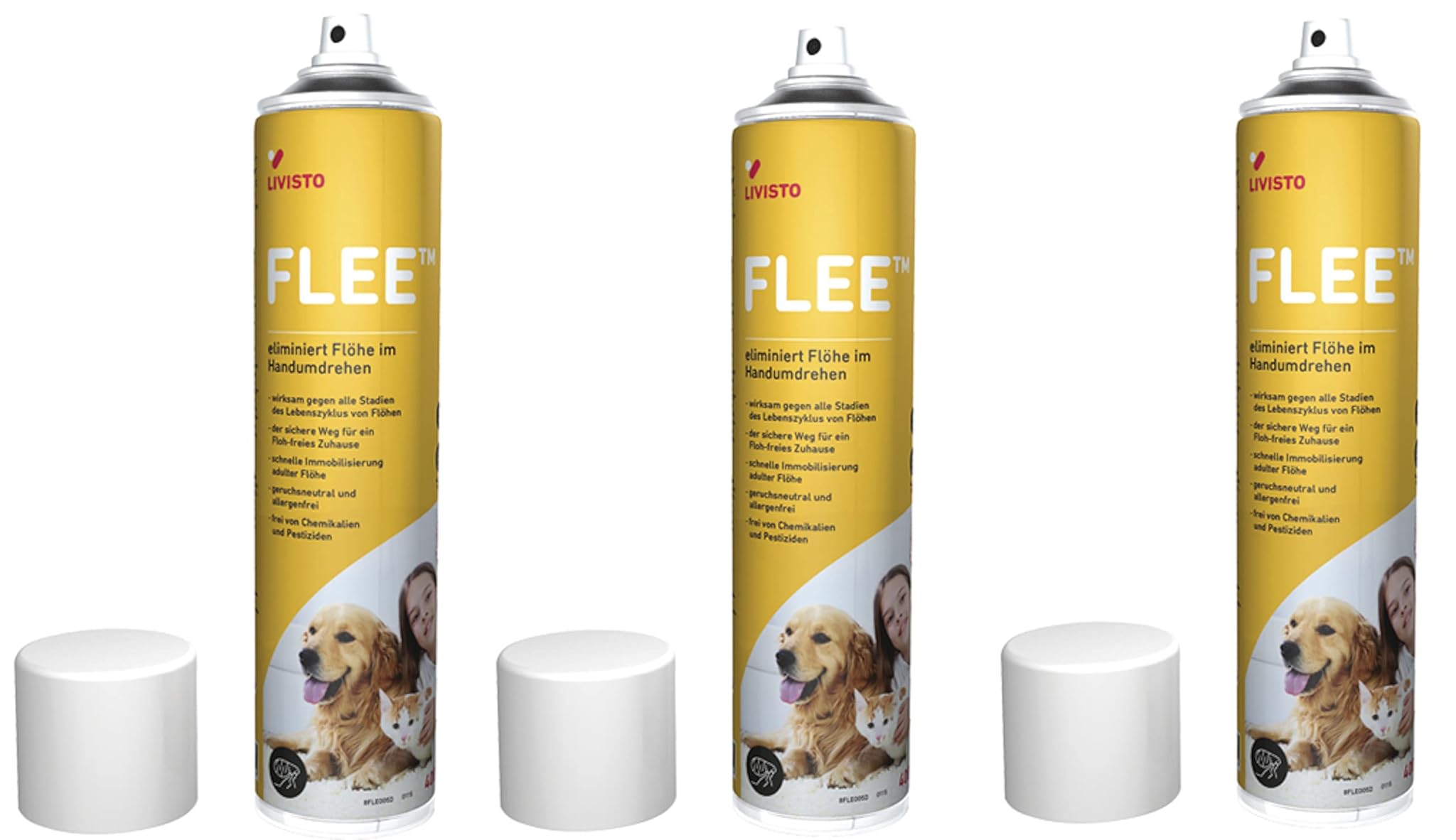 FLEE TM Spray Ambientale Contro pulci, Acari della Polvere e allergeni, 3x400 ml