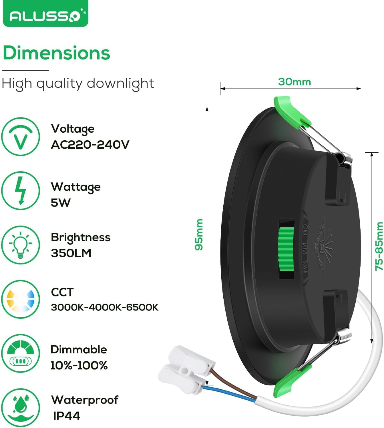 Alusso Faretti LED da Incasso 230V 5W Dimmerabili, Set 6 - immagine 2
