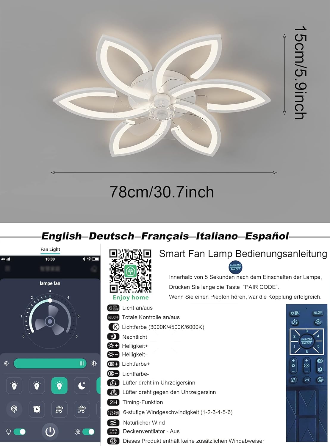 Ventilatore da Soffitto Silenzioso con Luce e Telecomando - immagine 6