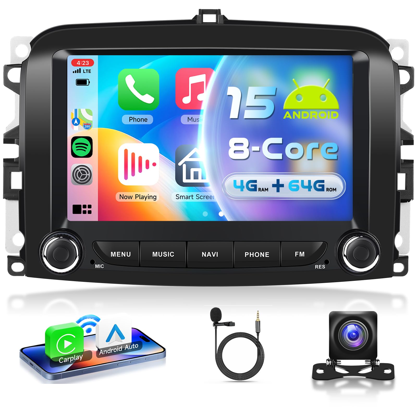 Autoradio Android 15 per FIAT 500L 2013-2019 7 Pollici