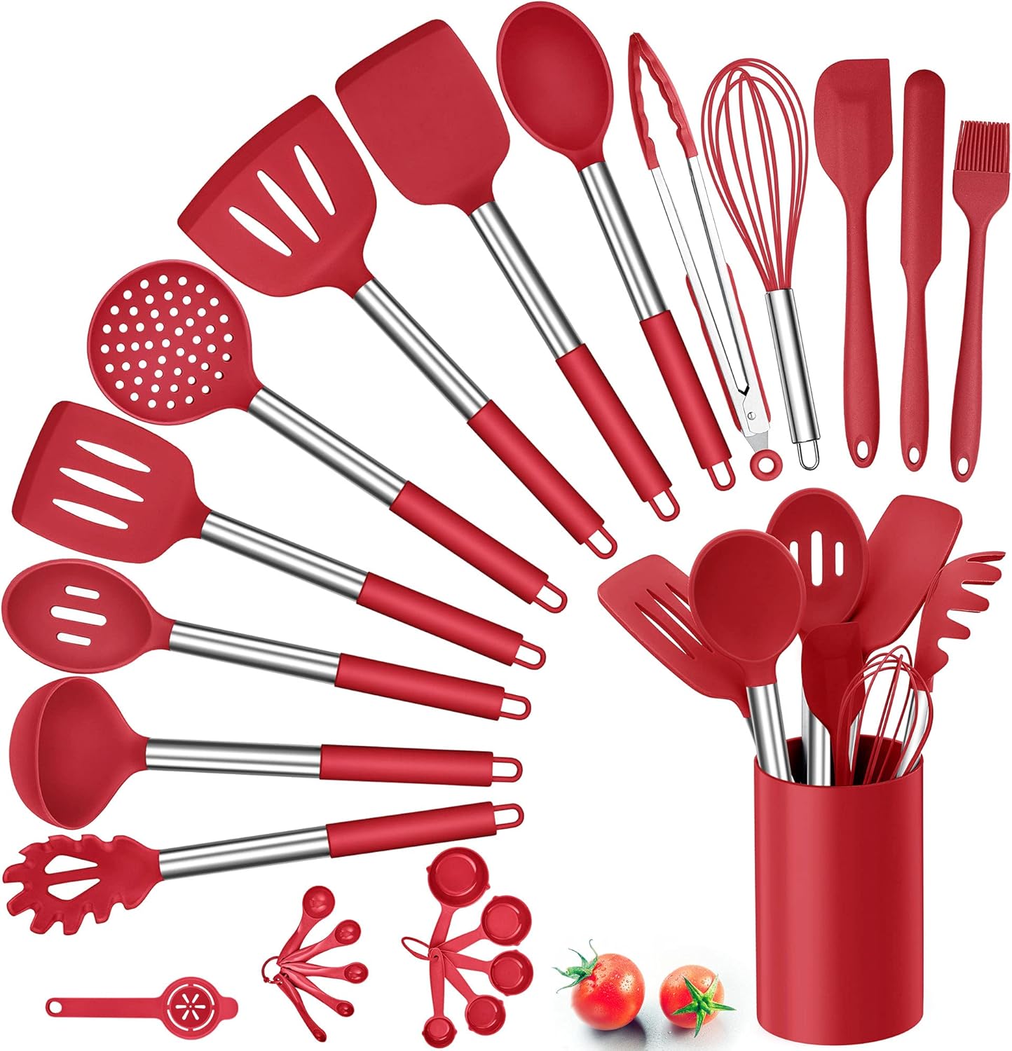 Herogo Set 25 Utensili Cucina in Silicone con Supporto, Rosso - immagine 1