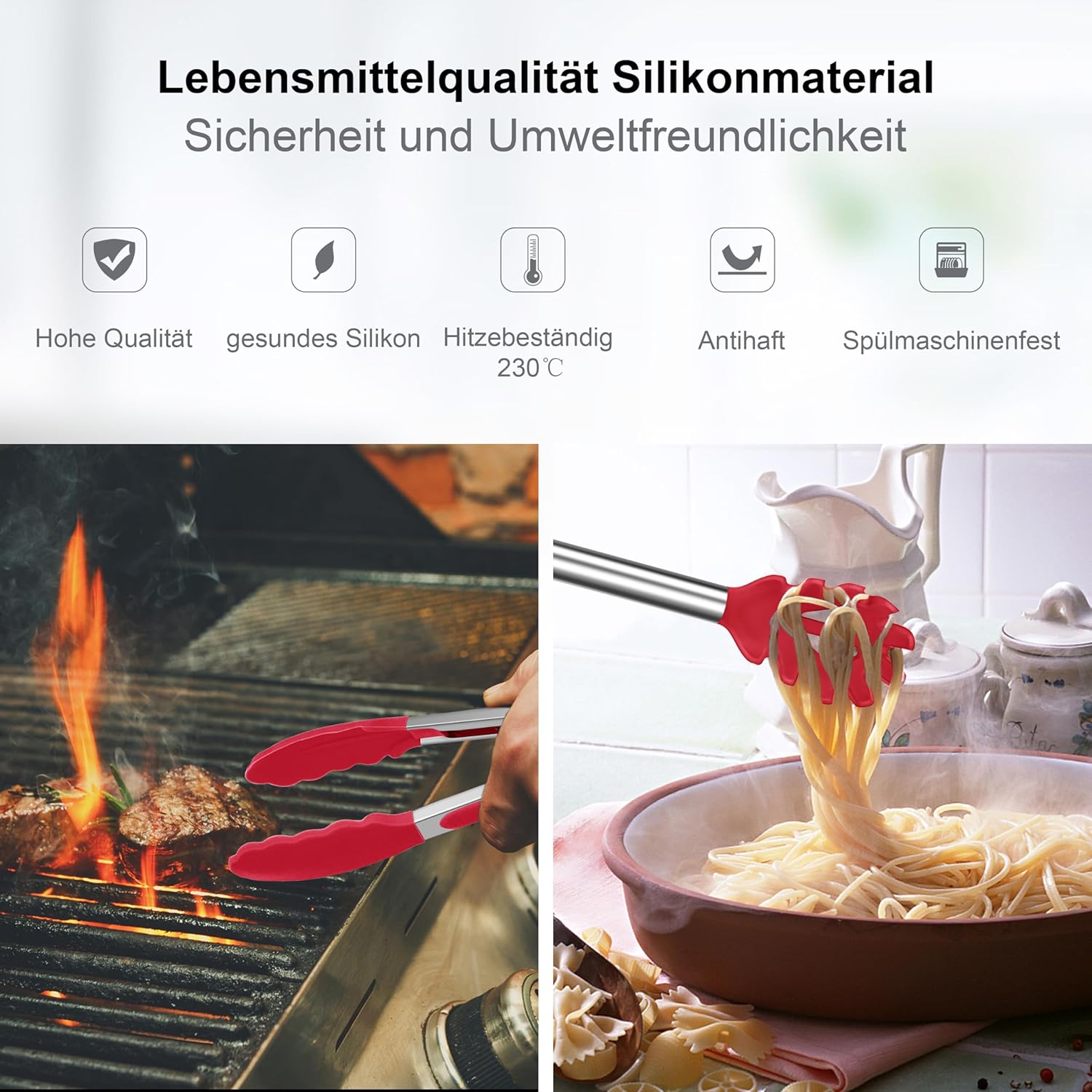 Herogo Set 25 Utensili Cucina in Silicone con Supporto, Rosso - immagine 5