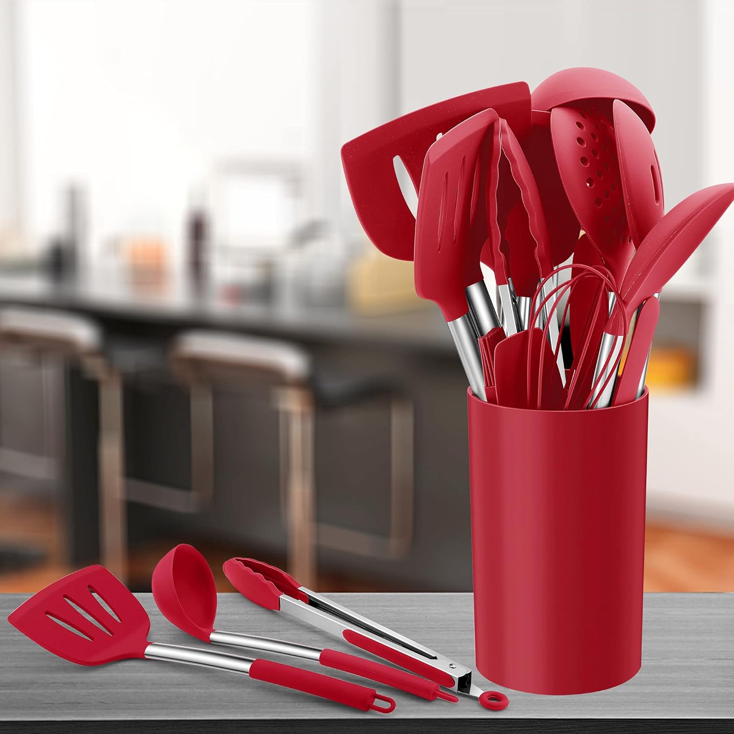 Herogo Set 25 Utensili Cucina in Silicone con Supporto, Rosso - immagine 6