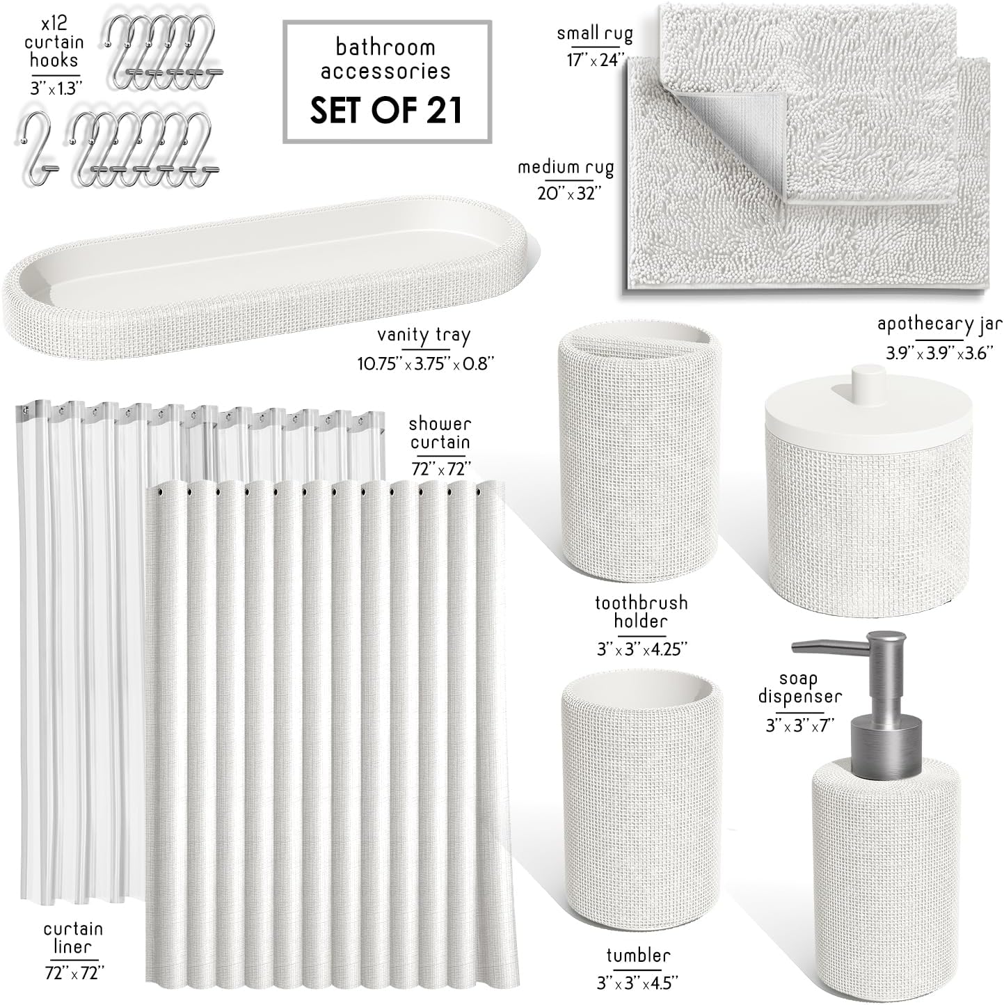 Clara Clark Set da Bagno Bianco 21 Pezzi - immagine 2